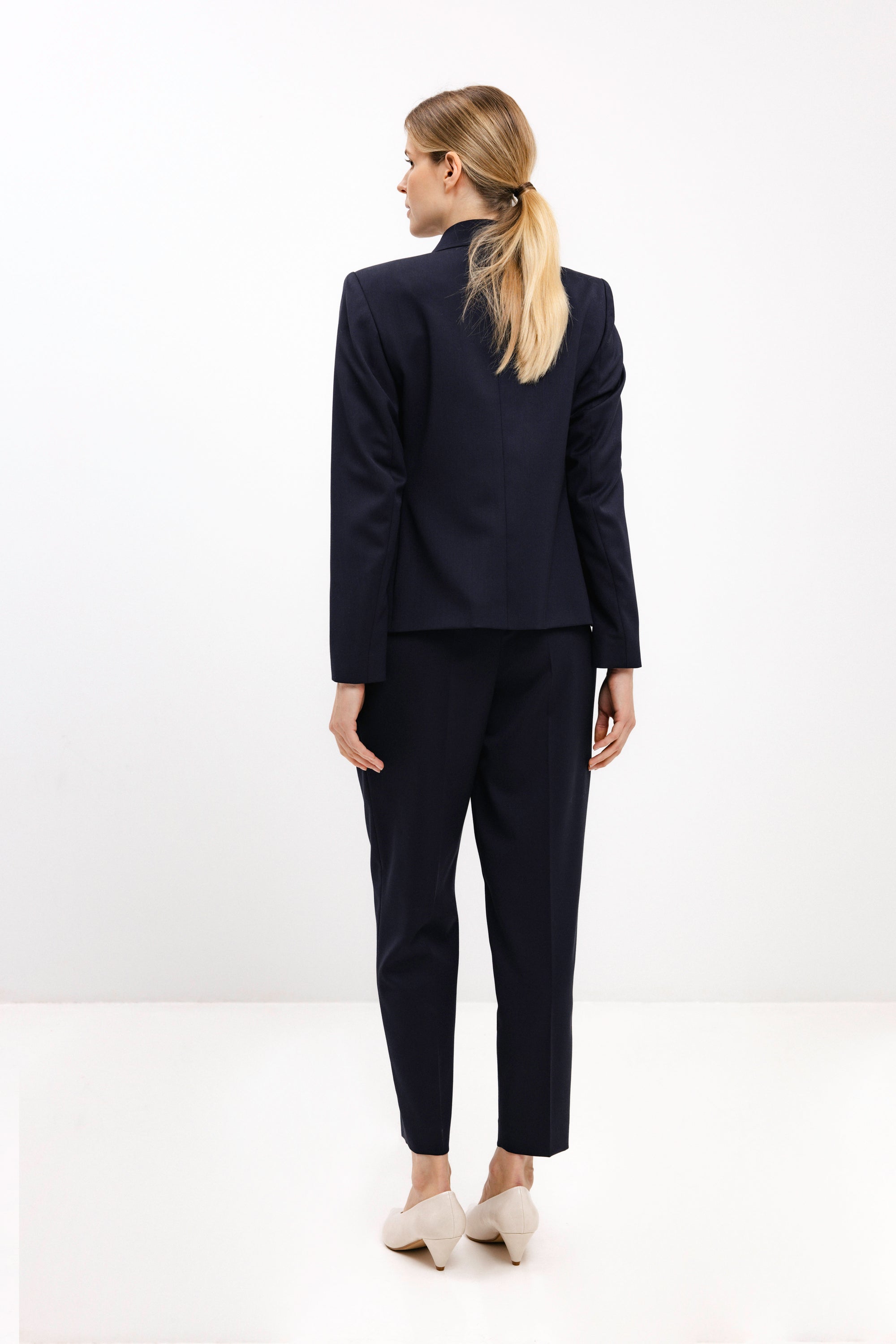 TAPERED NAVY TROUSERS WITH FRONT PLEATS