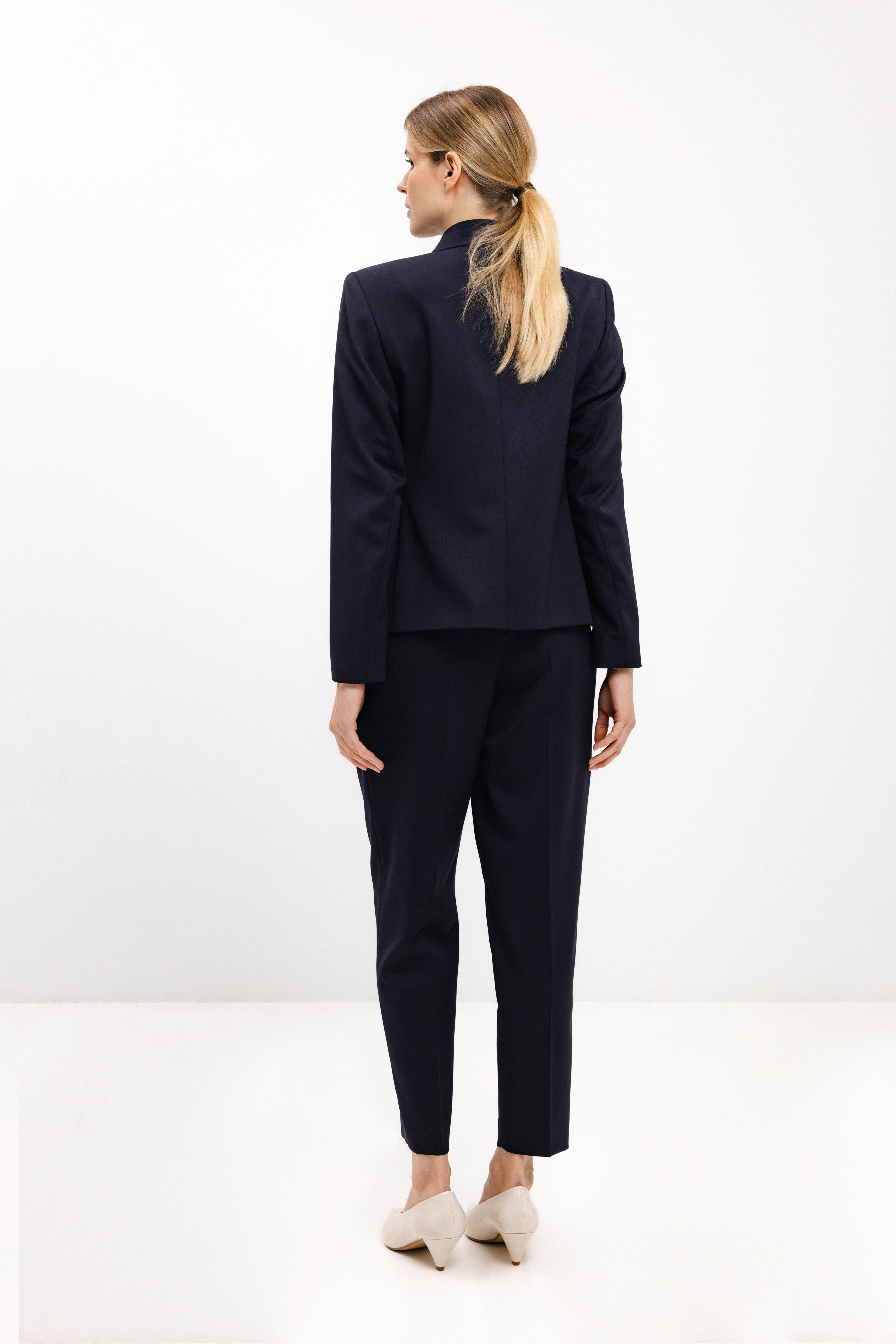 TAPERED NAVY TROUSERS WITH FRONT PLEATS