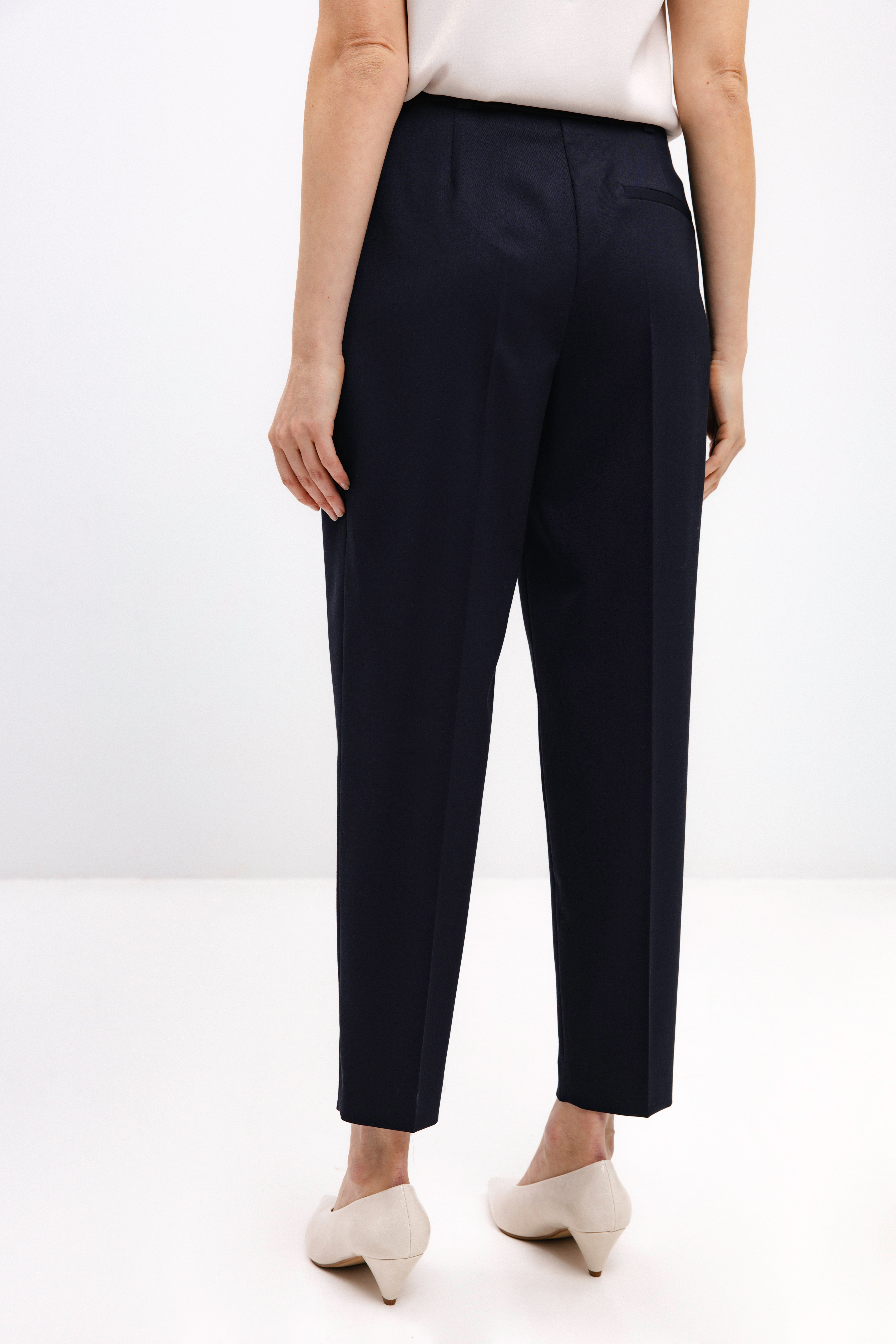 TAPERED NAVY TROUSERS WITH FRONT PLEATS