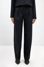 STRAIGHT-CUT DOUBLE-PLEAT BLACK NAVY TROUSERS