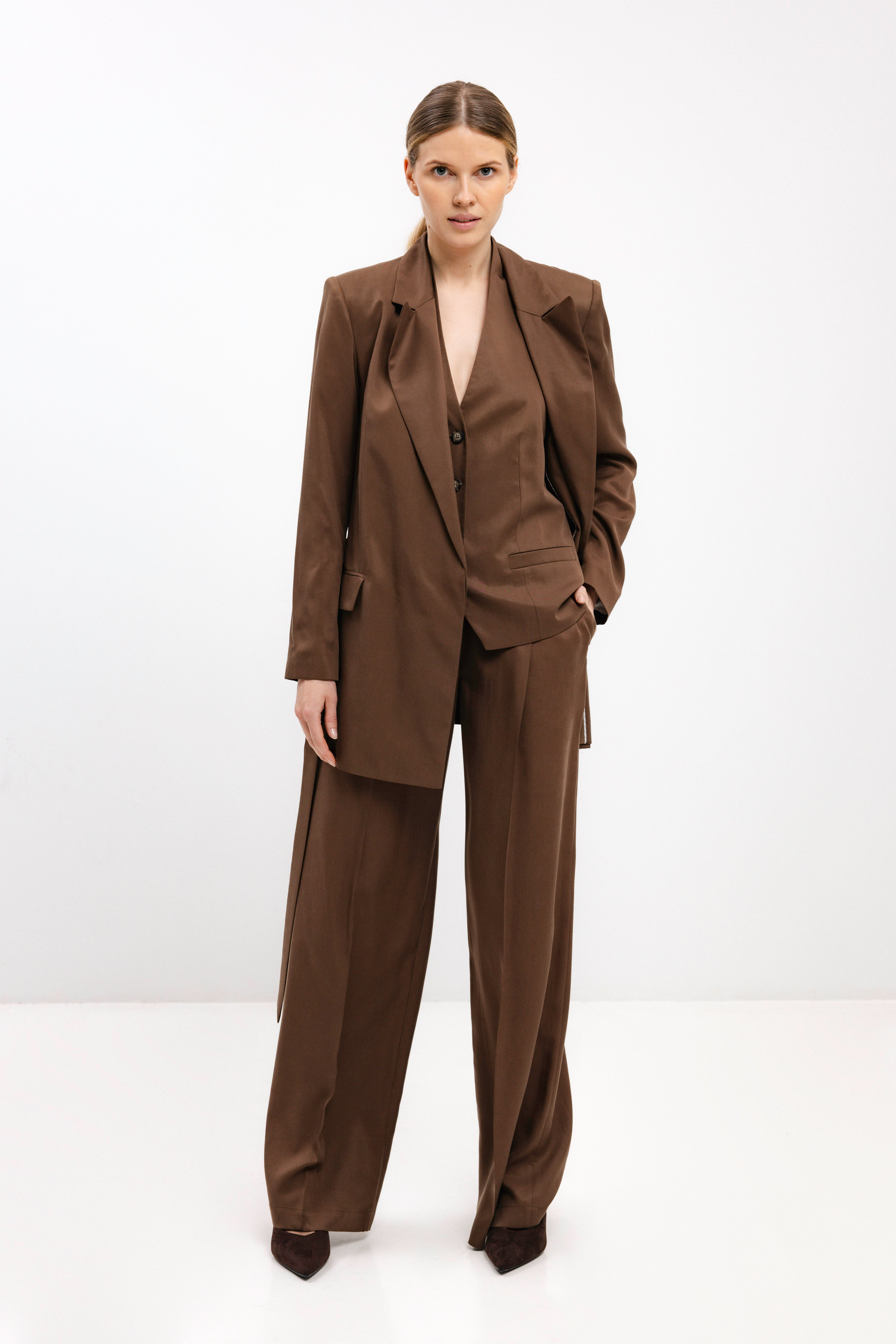 WIDE-LEG TROUSERS IN NUT BROWN