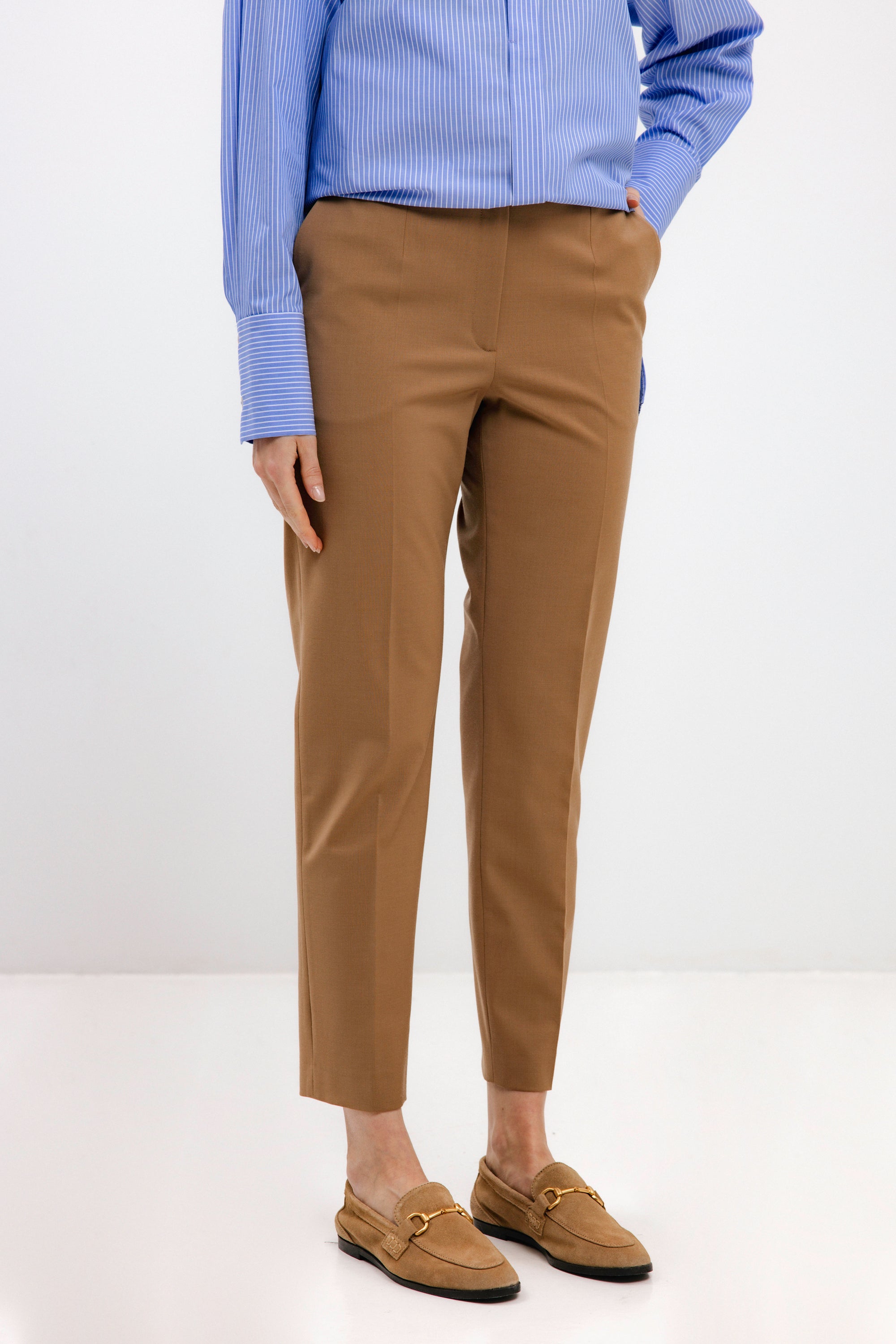 CAMEL SLIM-FIT CROPPED TROUSERS