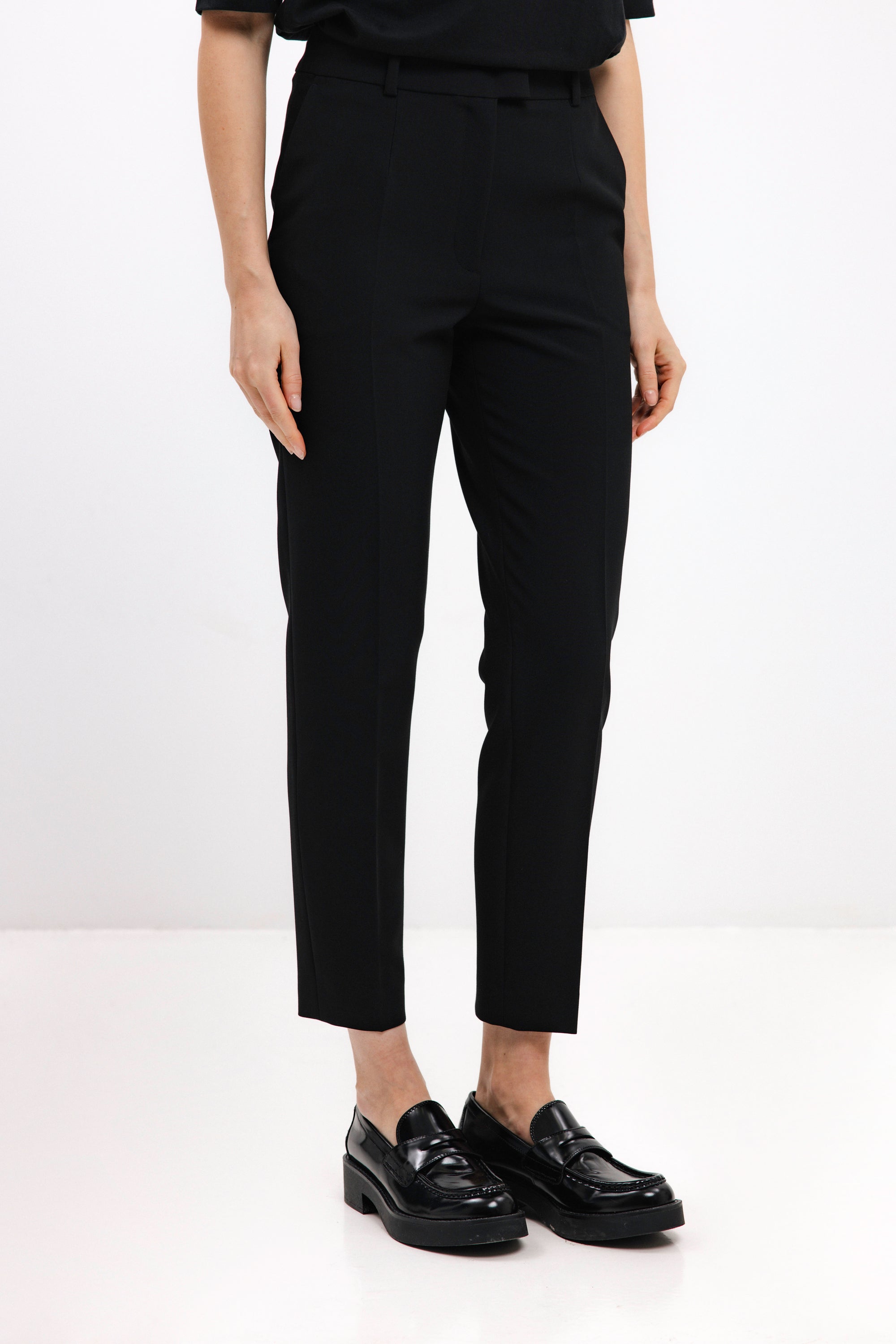 BLACK SLIM-FIT CROPPED TROUSERS
