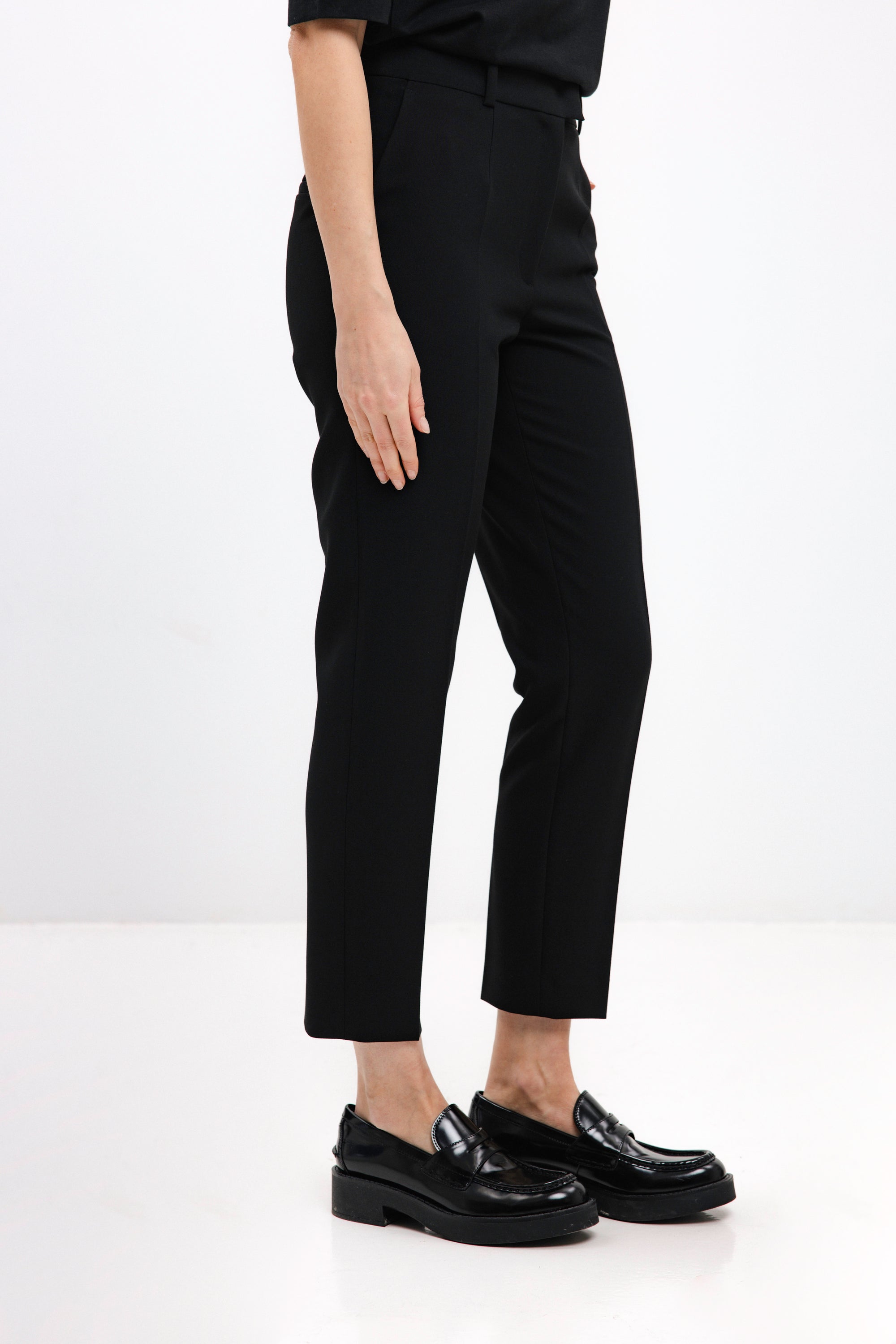 BLACK SLIM-FIT CROPPED TROUSERS