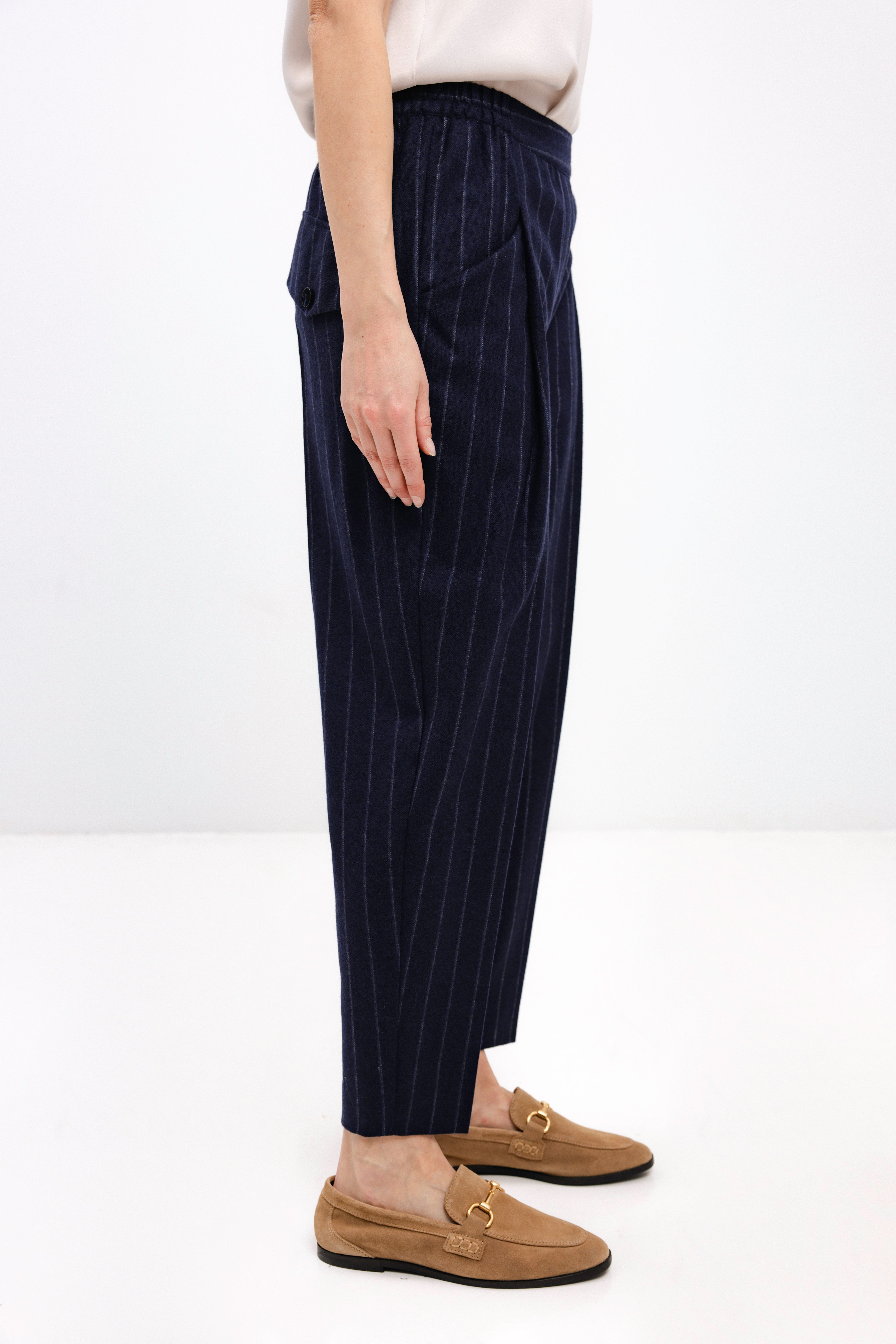 NAVY WOOL PINSTRIPE JOGGER TROUSERS