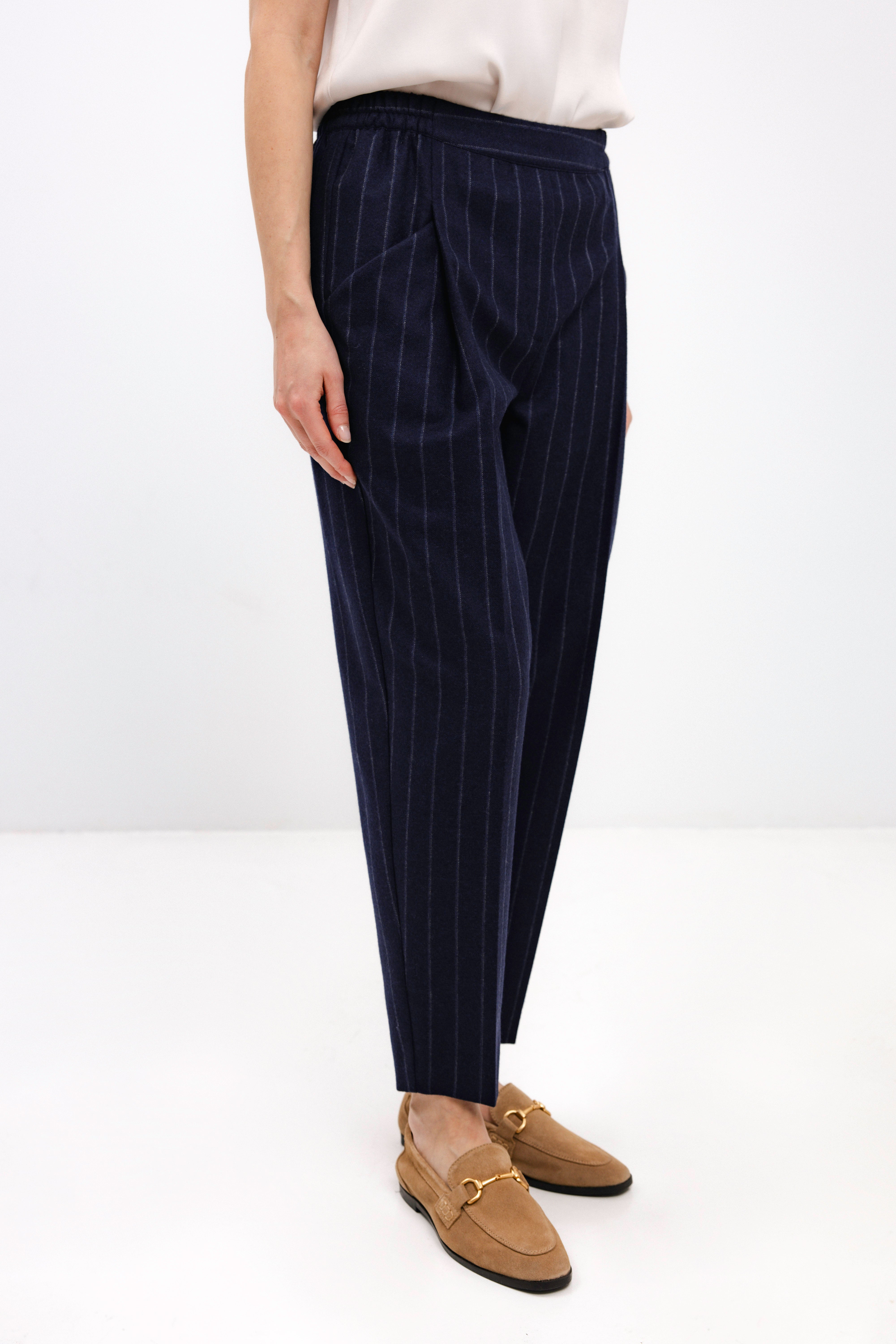 NAVY WOOL PINSTRIPE JOGGER TROUSERS
