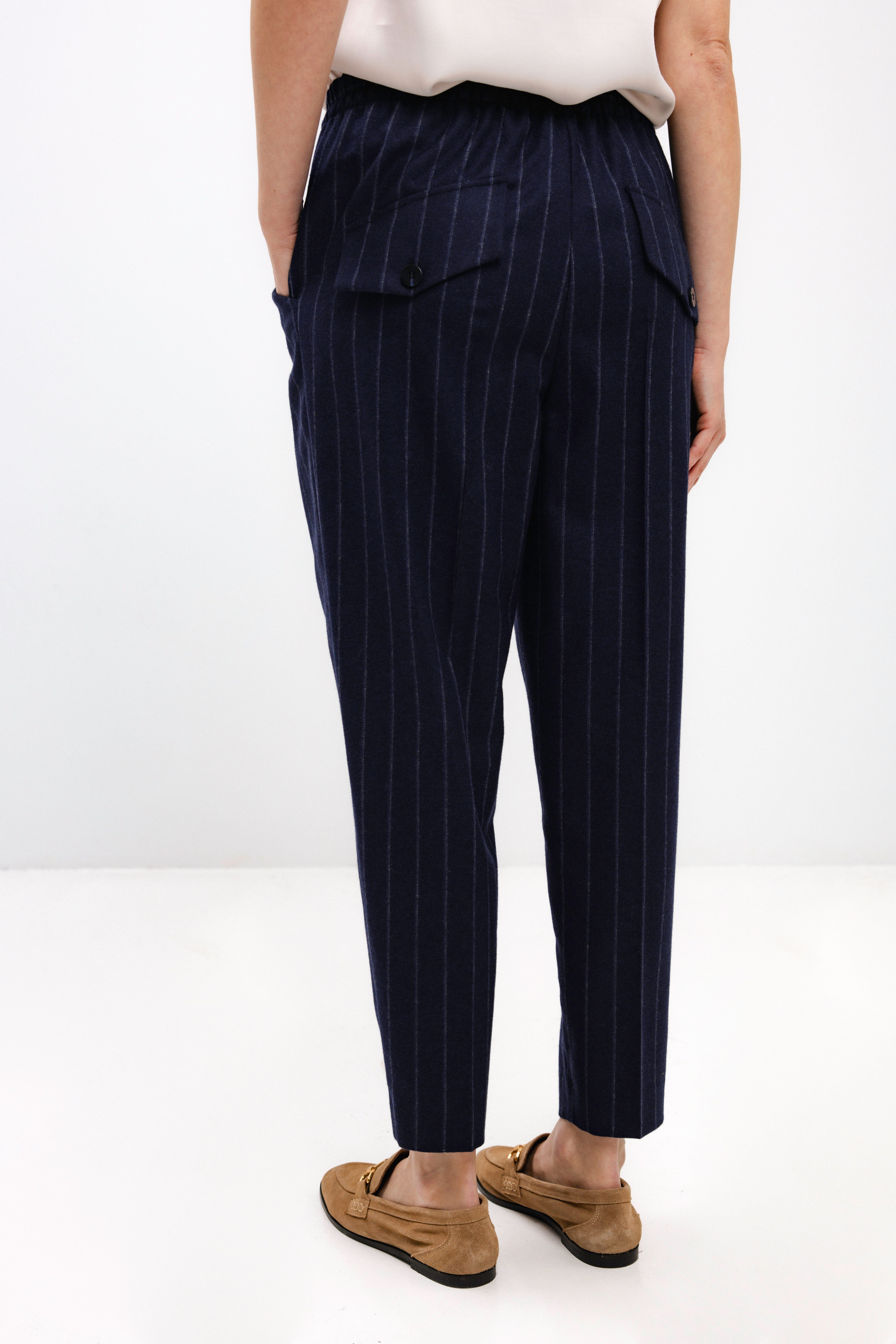 NAVY WOOL PINSTRIPE JOGGER TROUSERS
