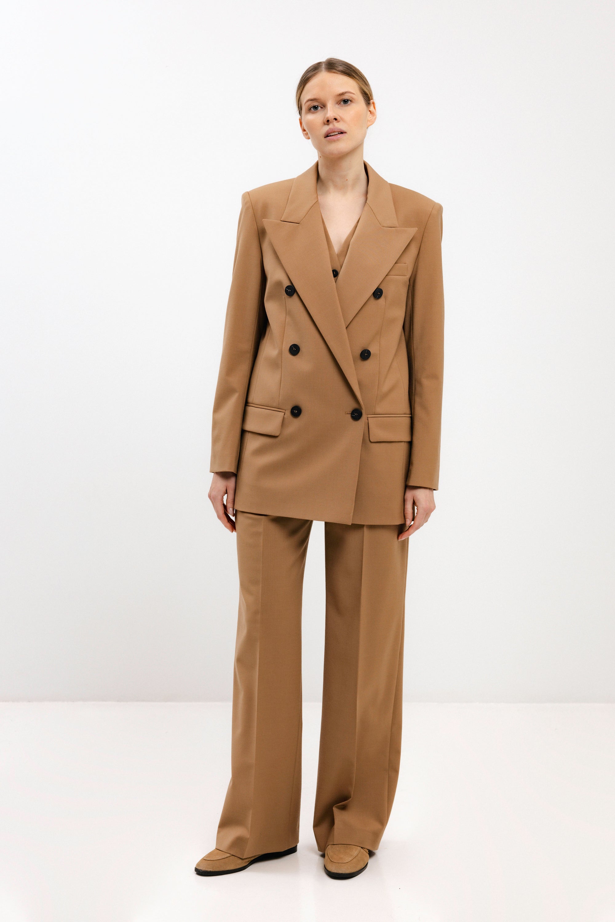 CAMEL STRAIGHT-LEG TROUSERS