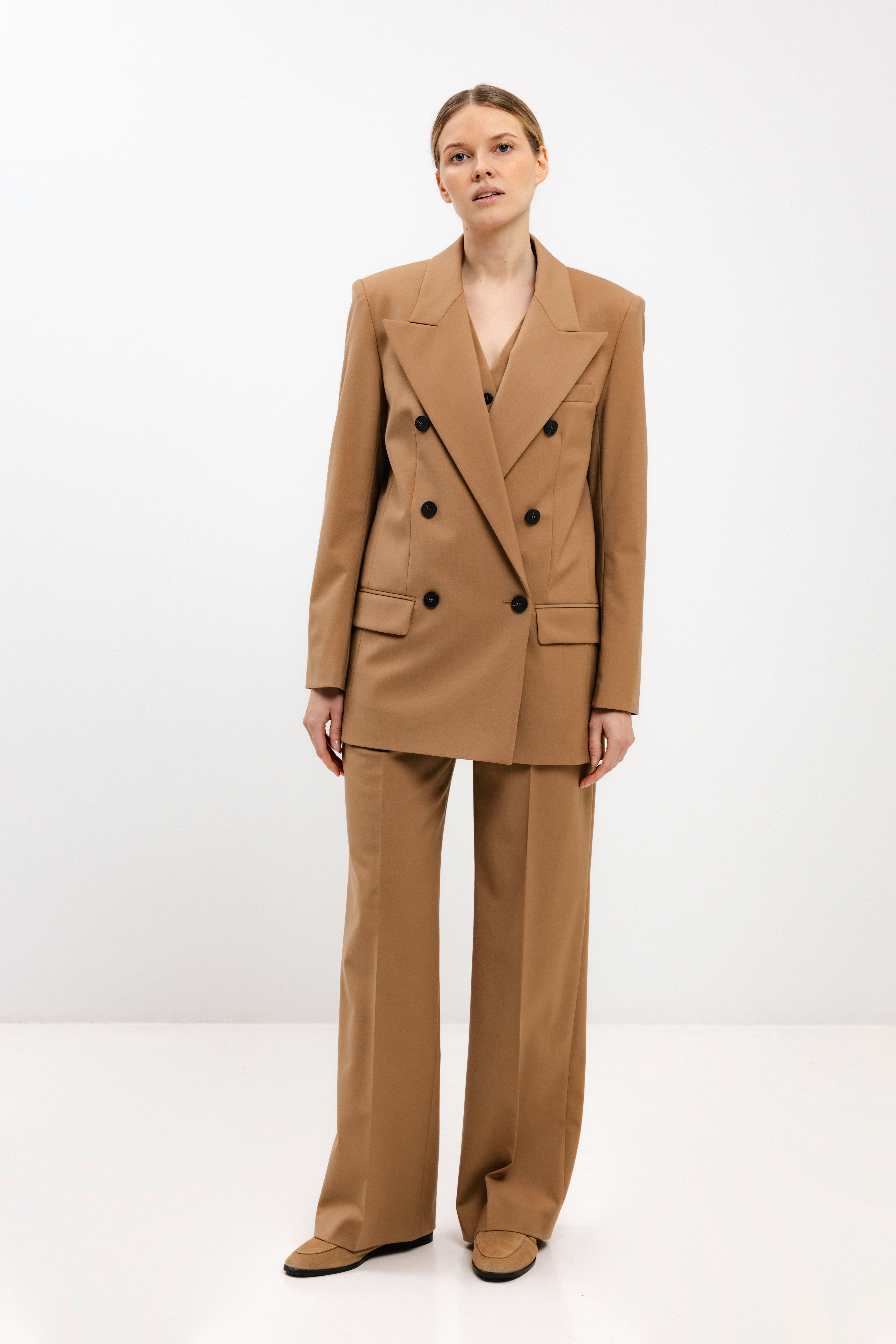 CAMEL STRAIGHT-LEG TROUSERS