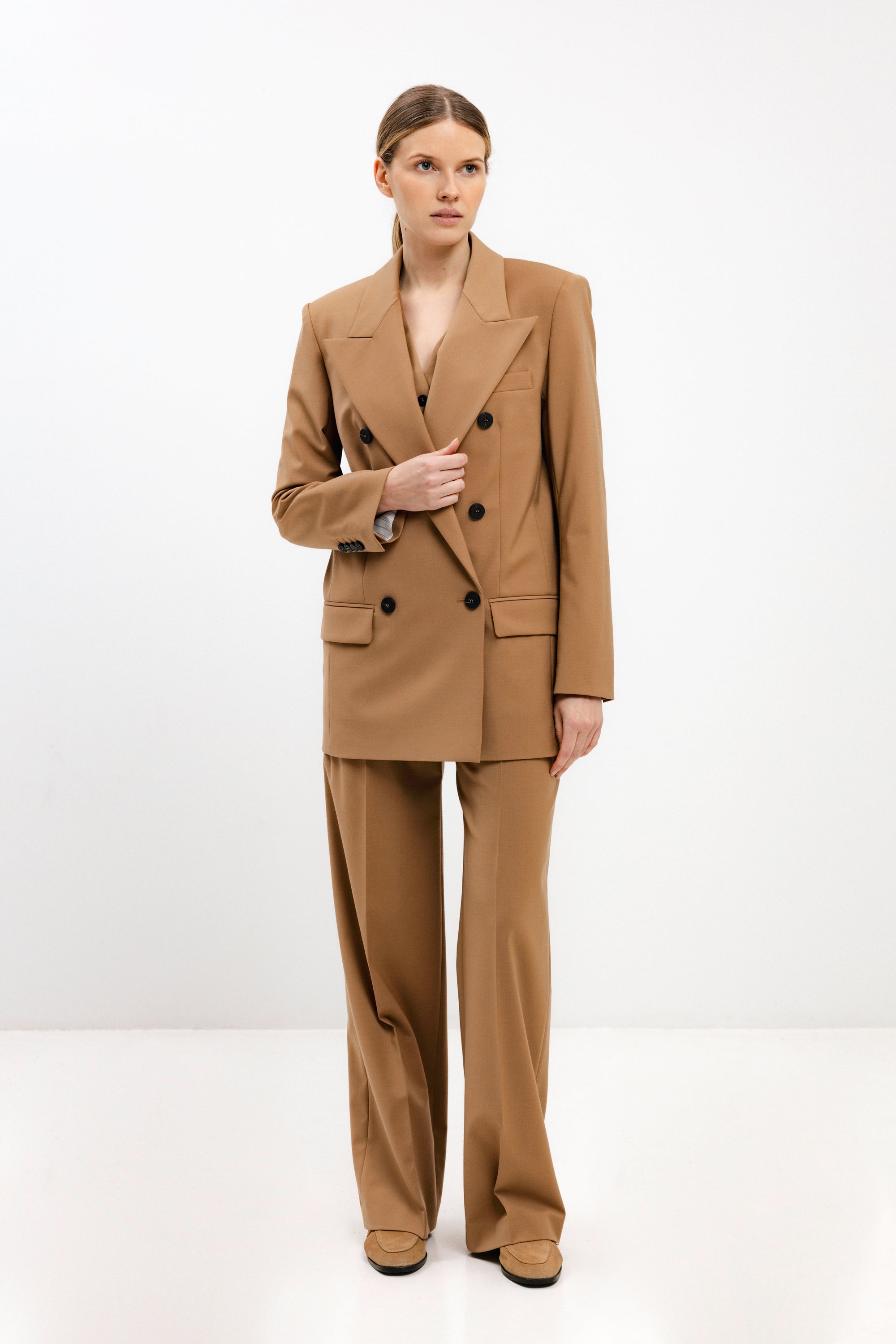 CAMEL STRAIGHT-LEG TROUSERS