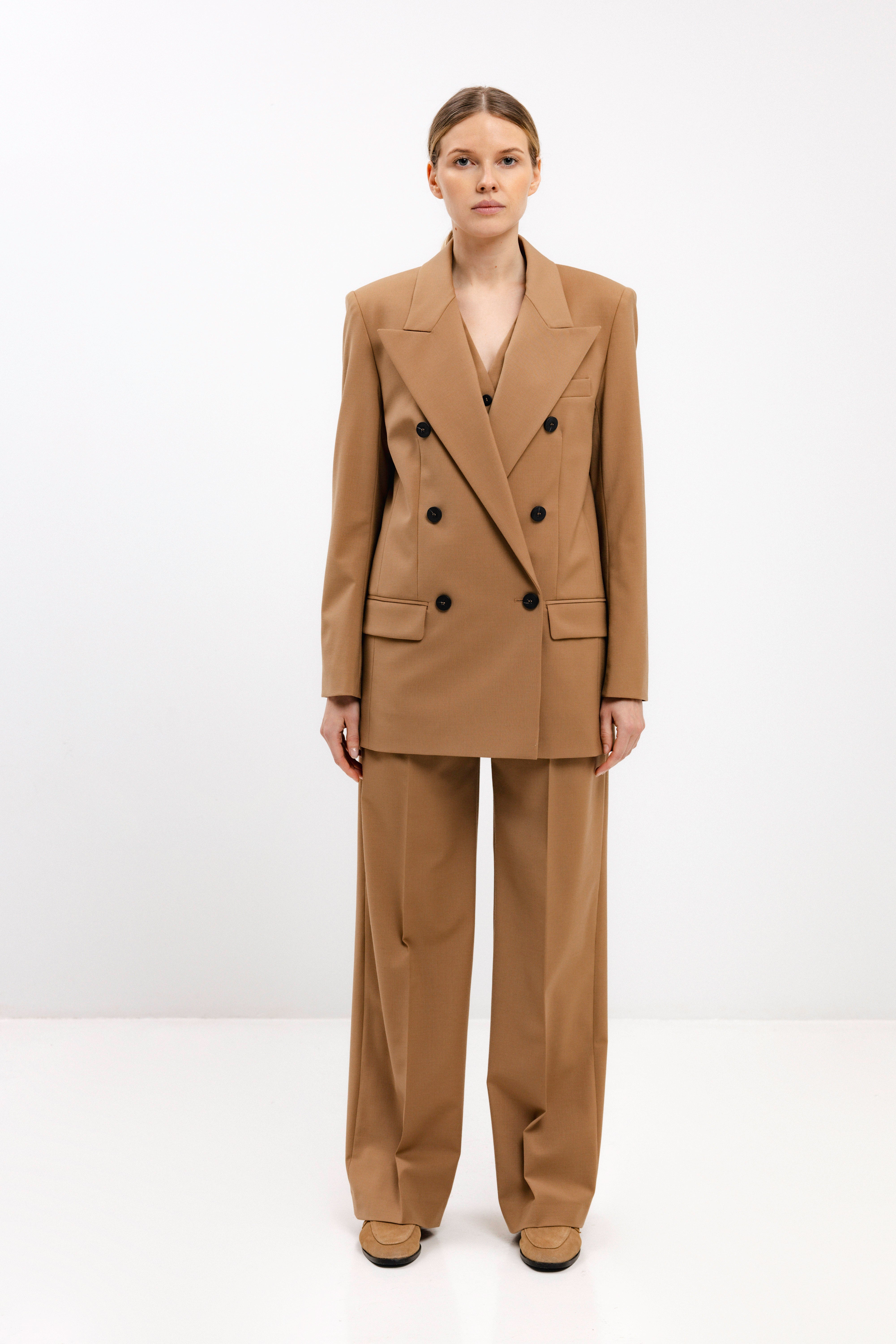 CAMEL STRAIGHT-LEG TROUSERS