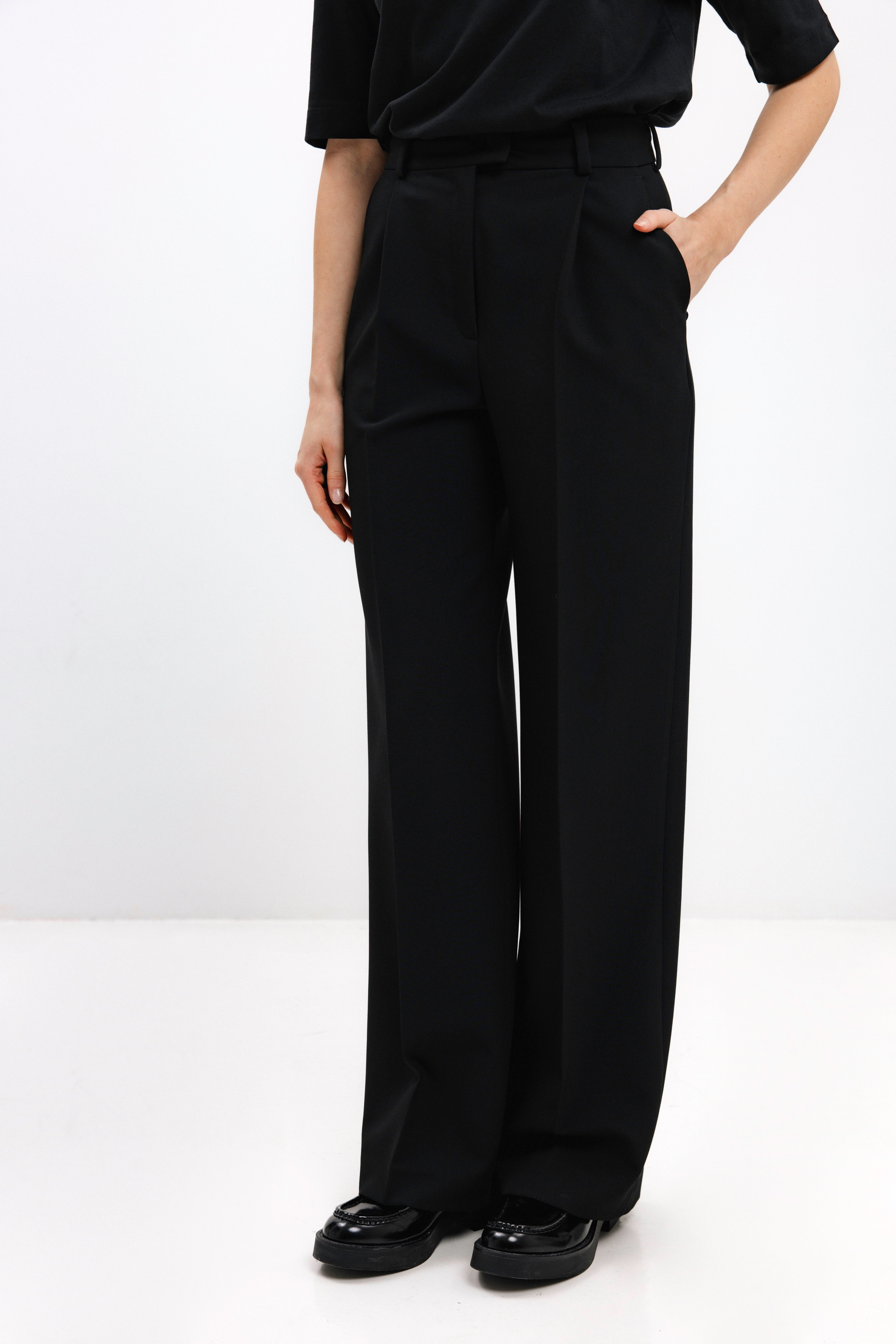 BLACK STRAIGHT-LEG TROUSERS