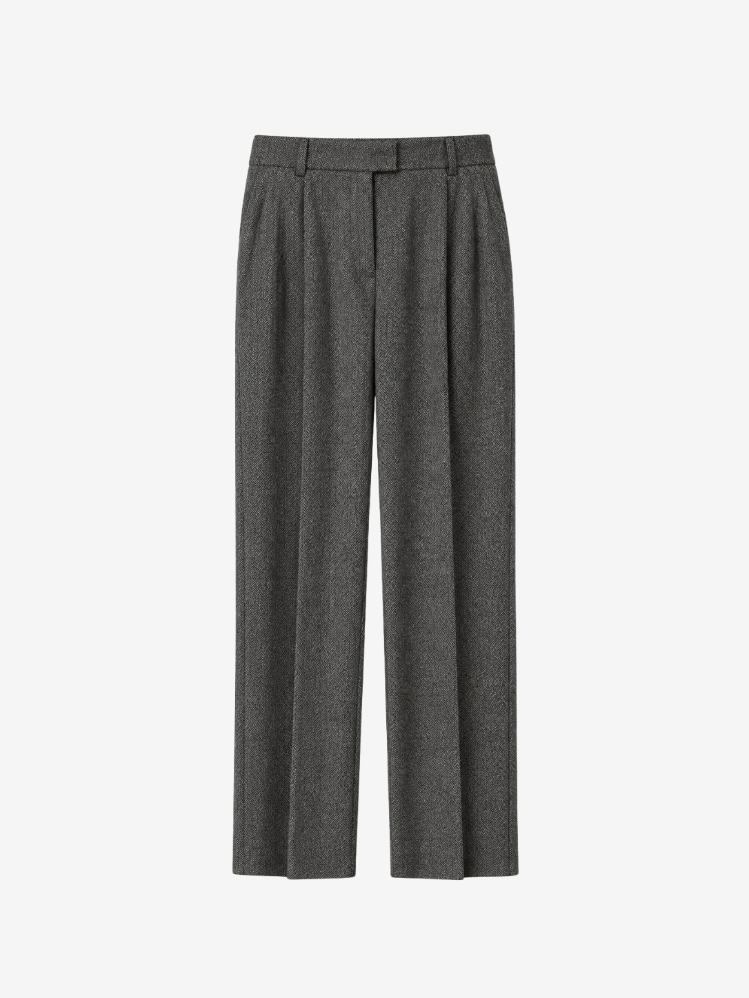 GREY STRAIGHT-LEG WOOL-BLEND TROUSERS WITH HERRINGBONE PATTERN