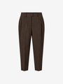 DARK BROWN PINSTRIPE TAPERED WOOL-BLEND TROUSERS