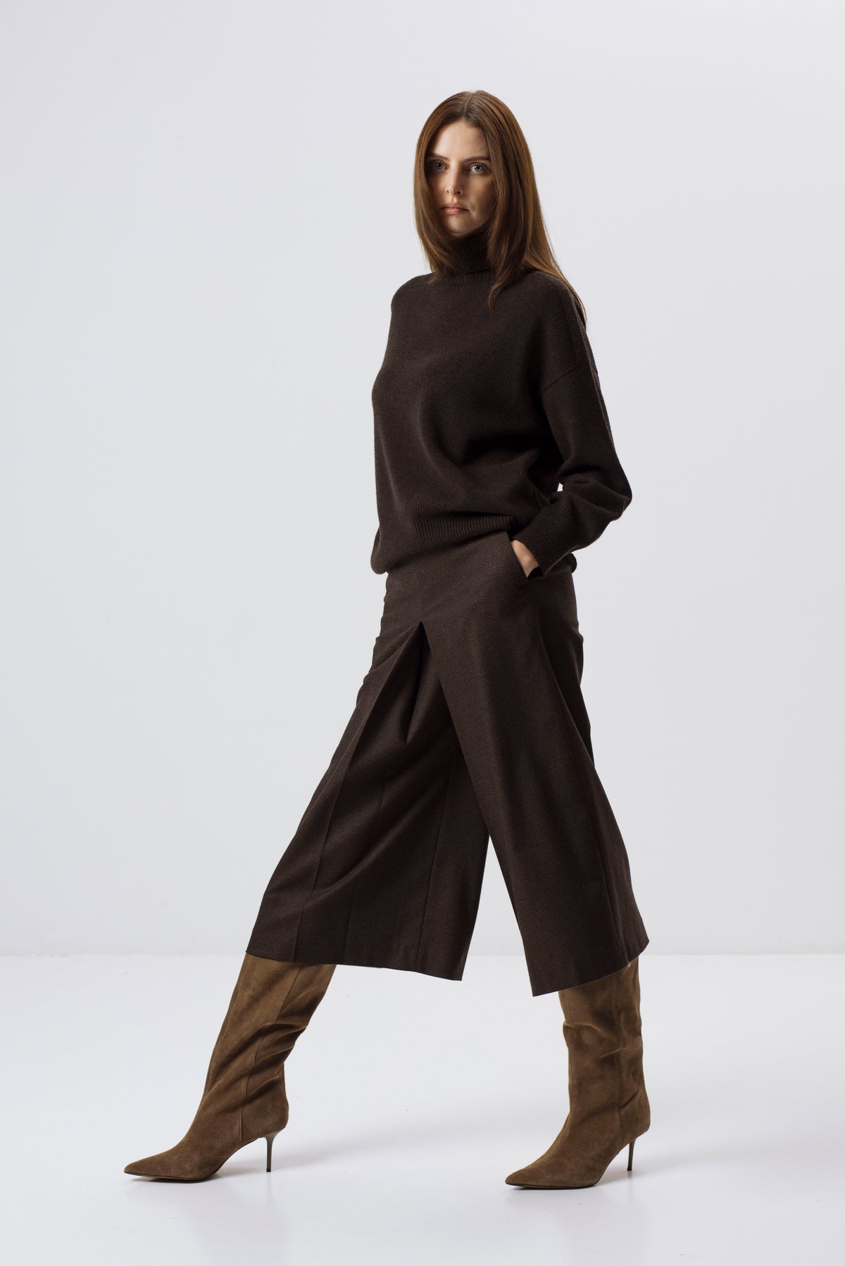 Dunkelbraune Culottes aus Wollmischung