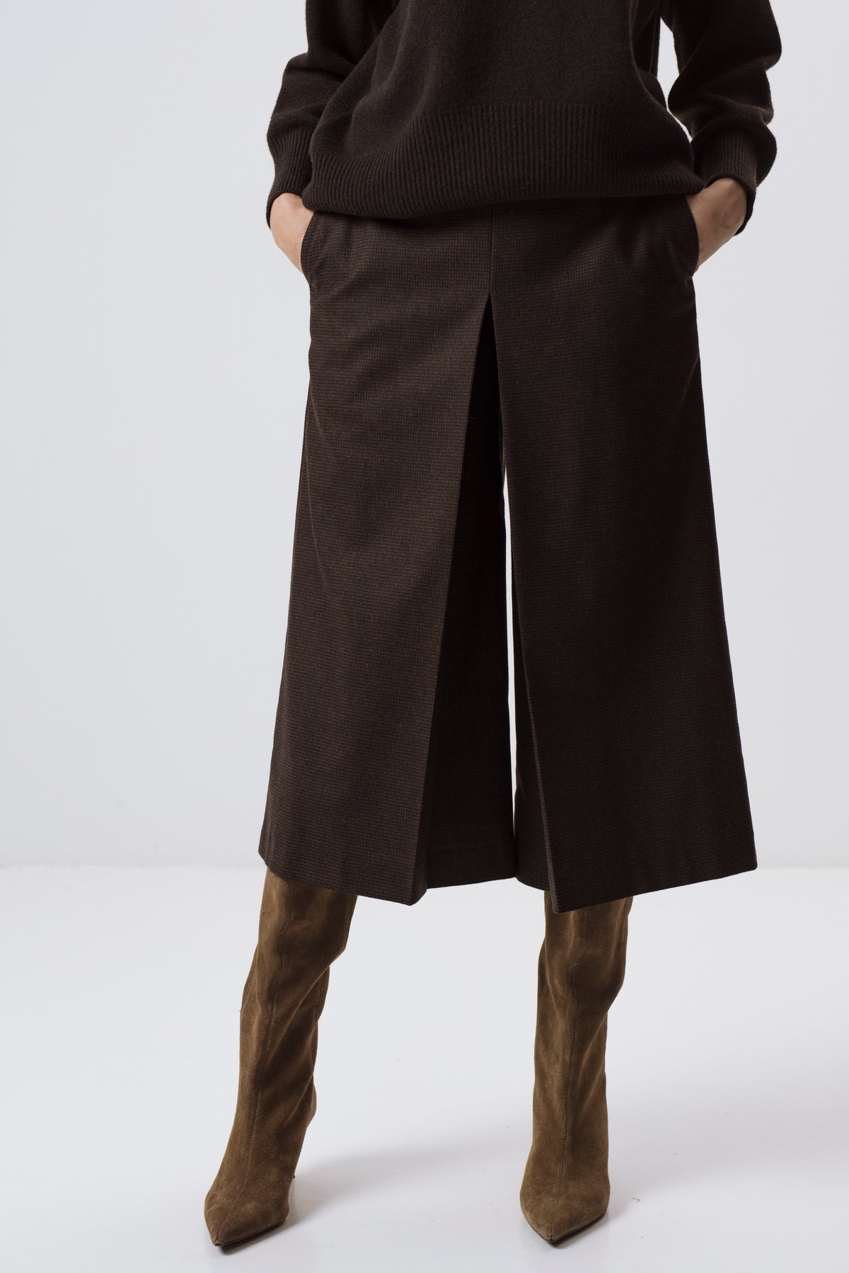 Dunkelbraune Culottes aus Wollmischung