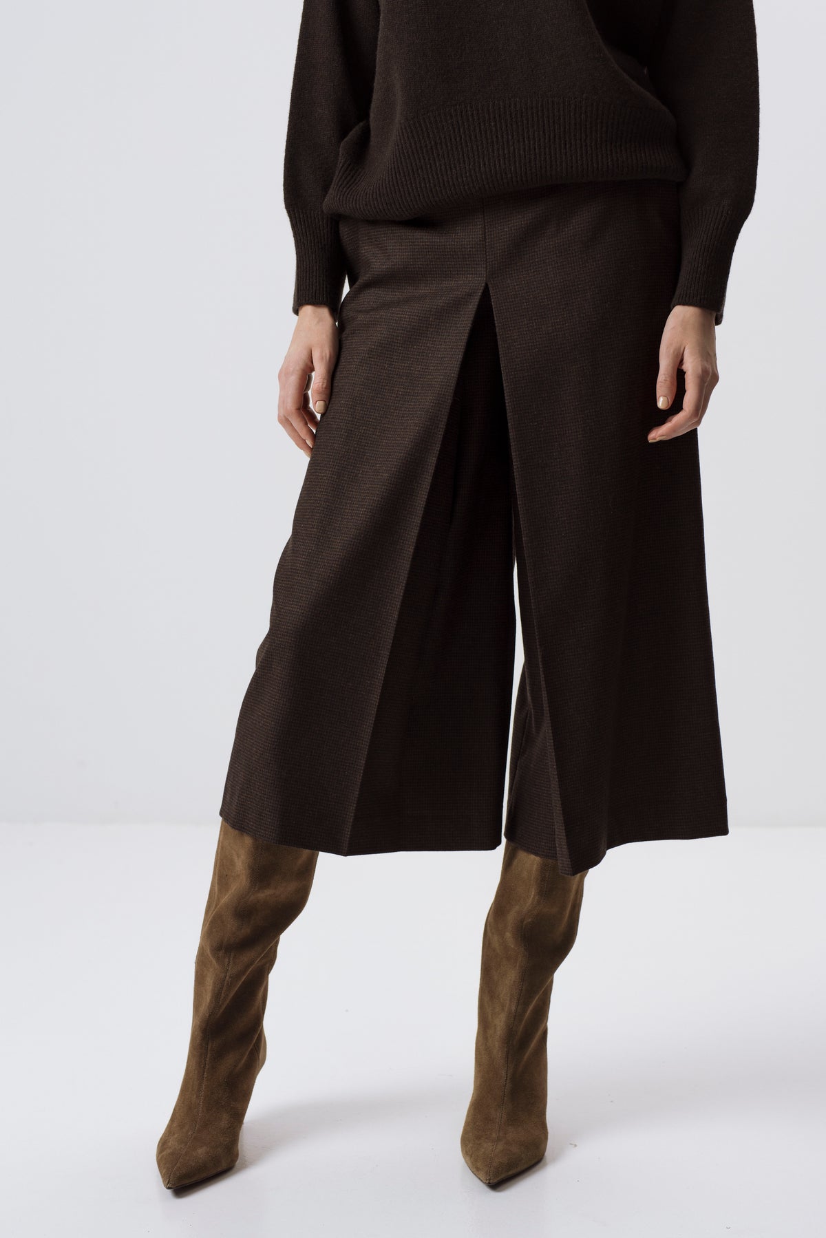 Dunkelbraune Culottes aus Wollmischung