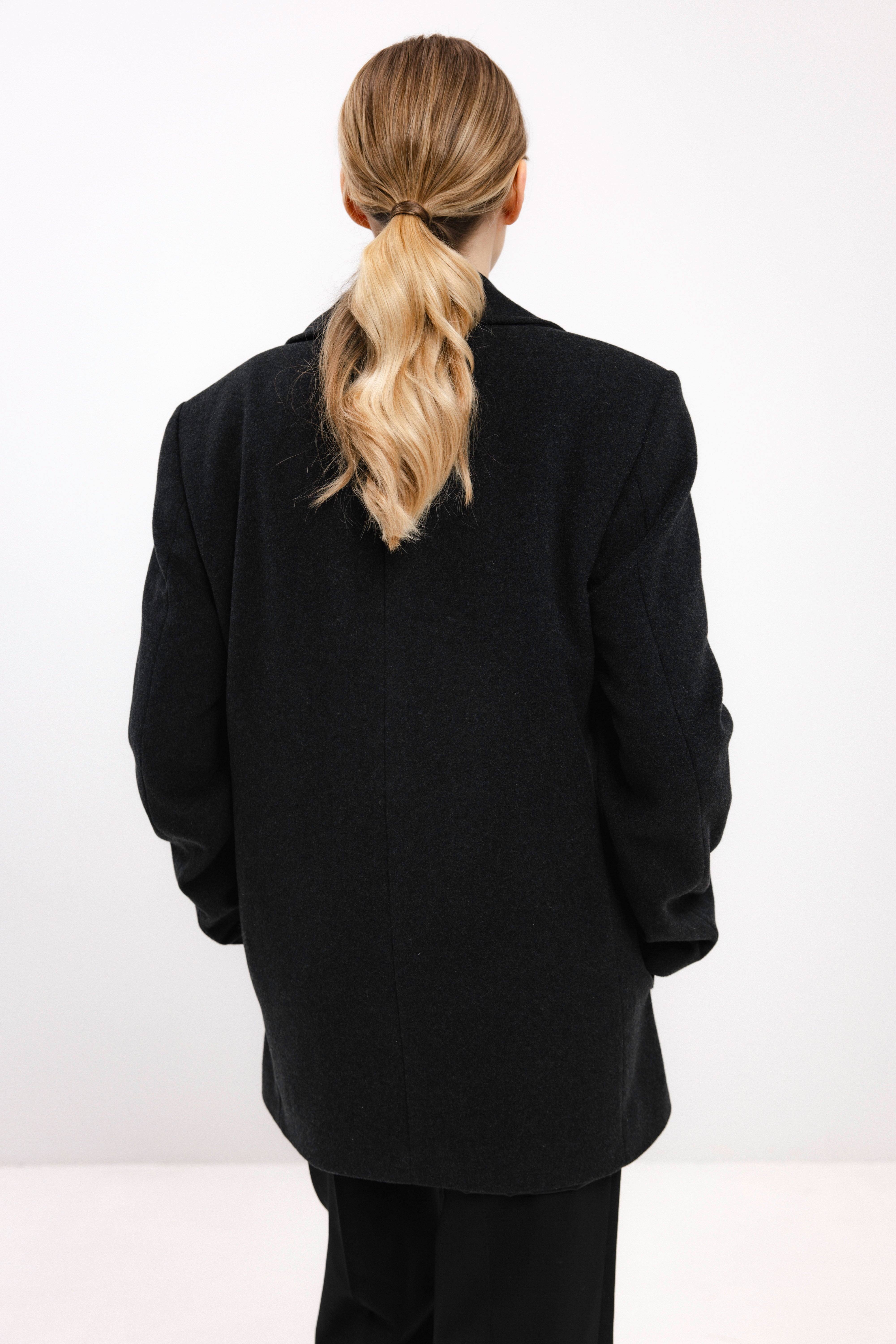 UNISEX ANTHRACITE DOUBLE-BREASTED WOOL COAT