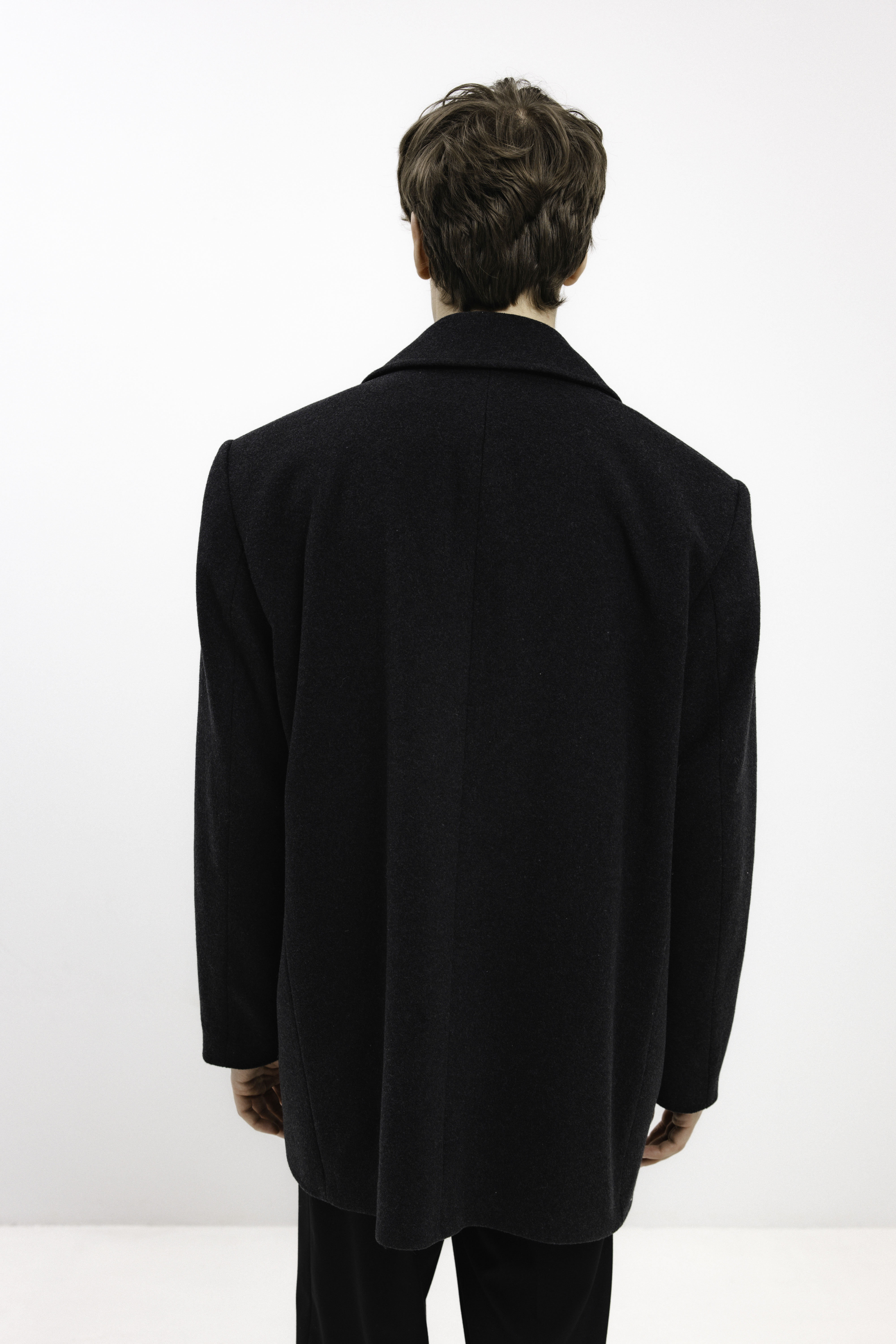 UNISEX ANTHRACITE DOUBLE-BREASTED WOOL COAT