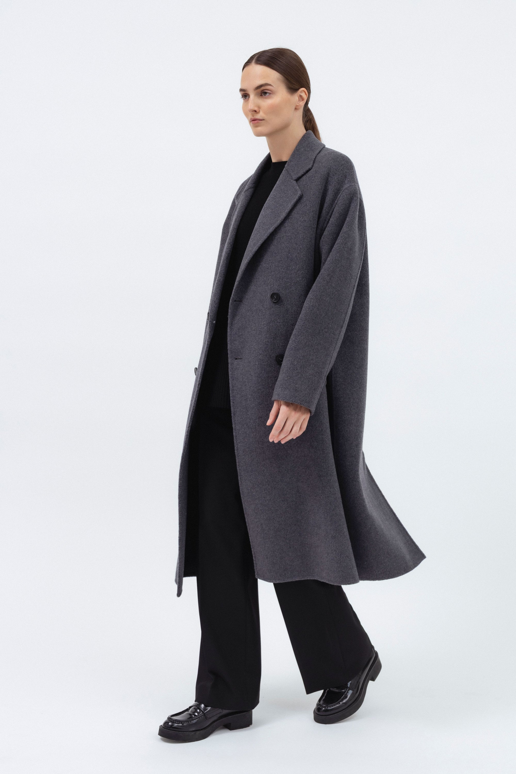 UNISEX GREY DOUBLE-FACED WOOL COAT