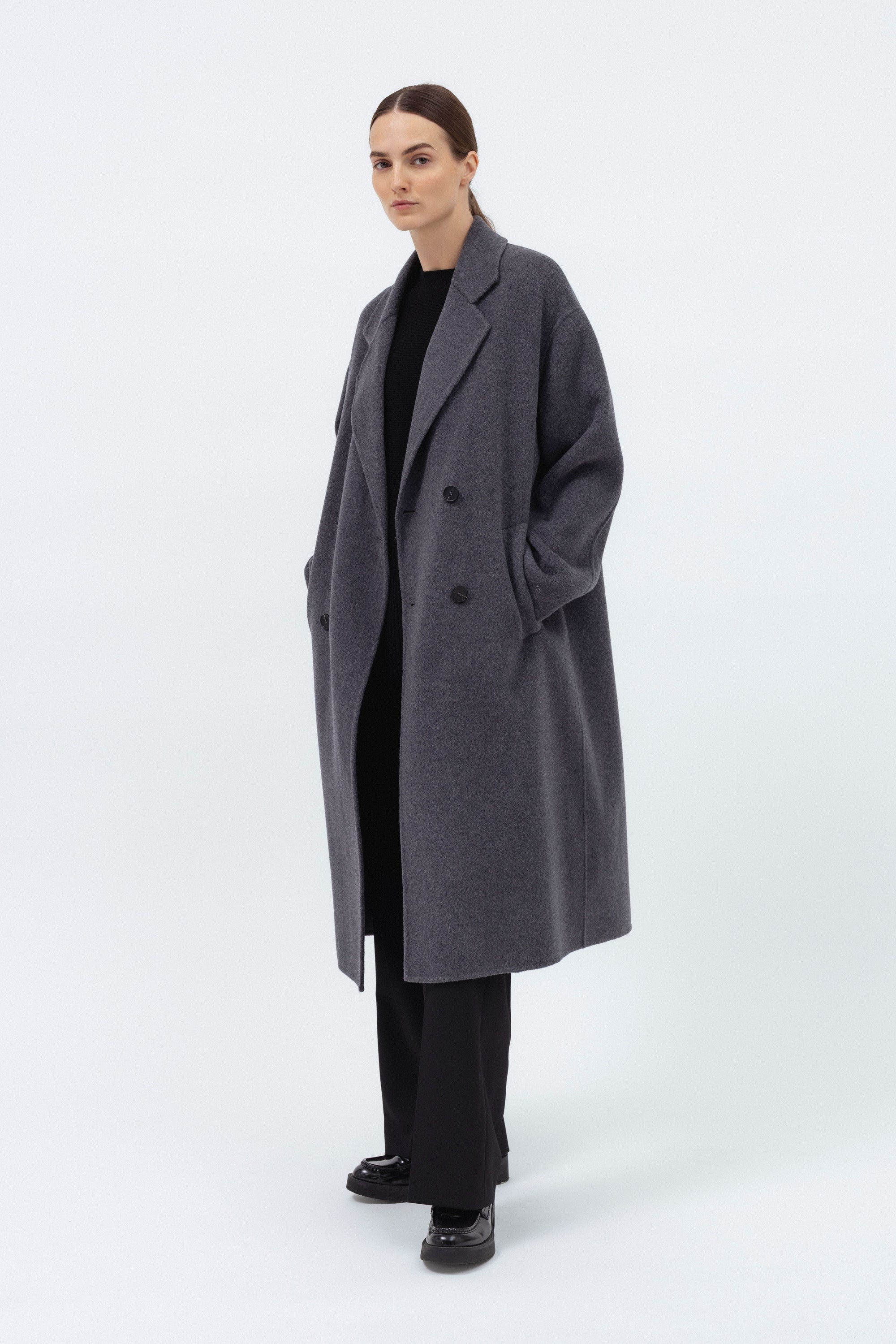 UNISEX GREY DOUBLE-FACED WOOL COAT