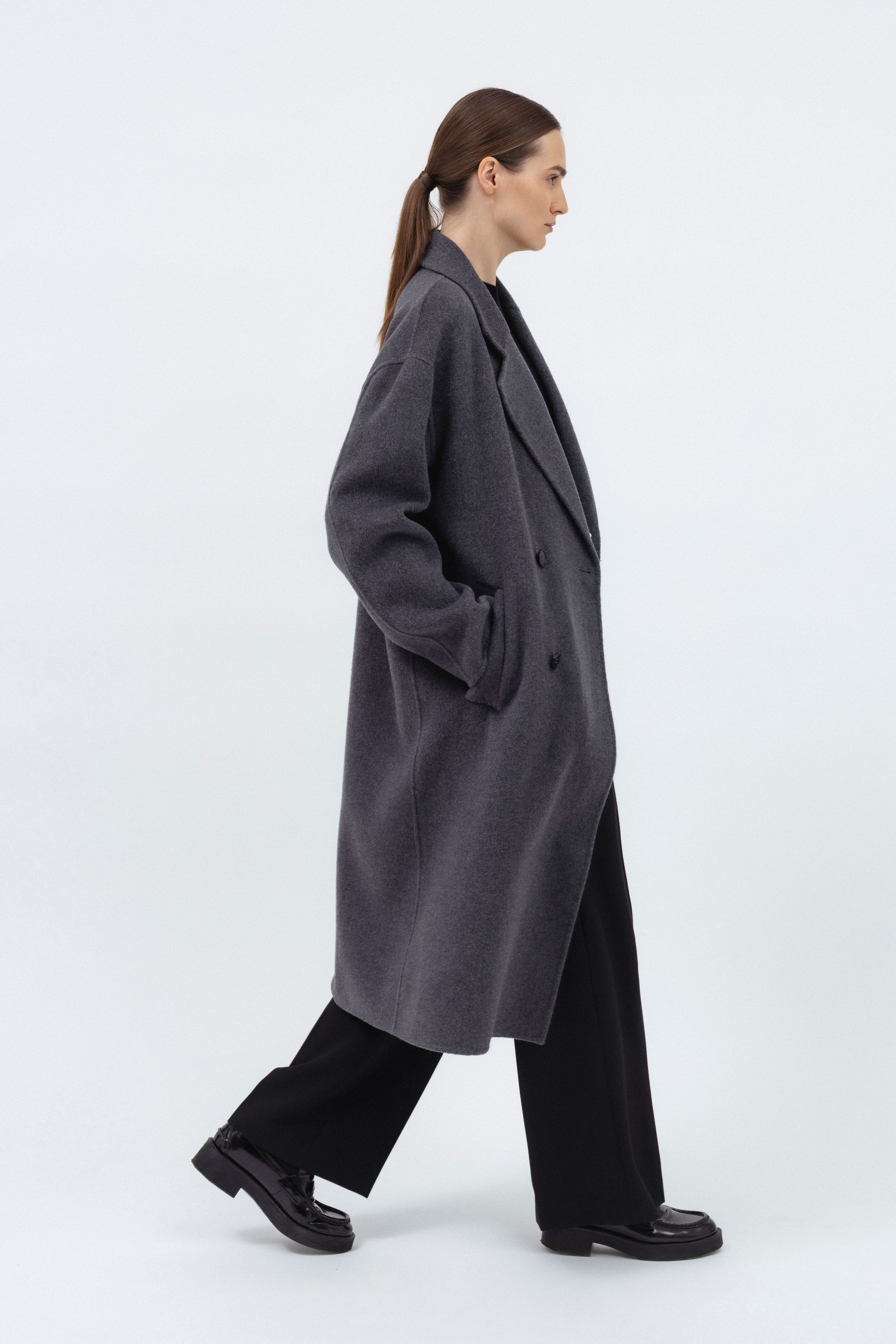 UNISEX GREY DOUBLE-FACED WOOL COAT