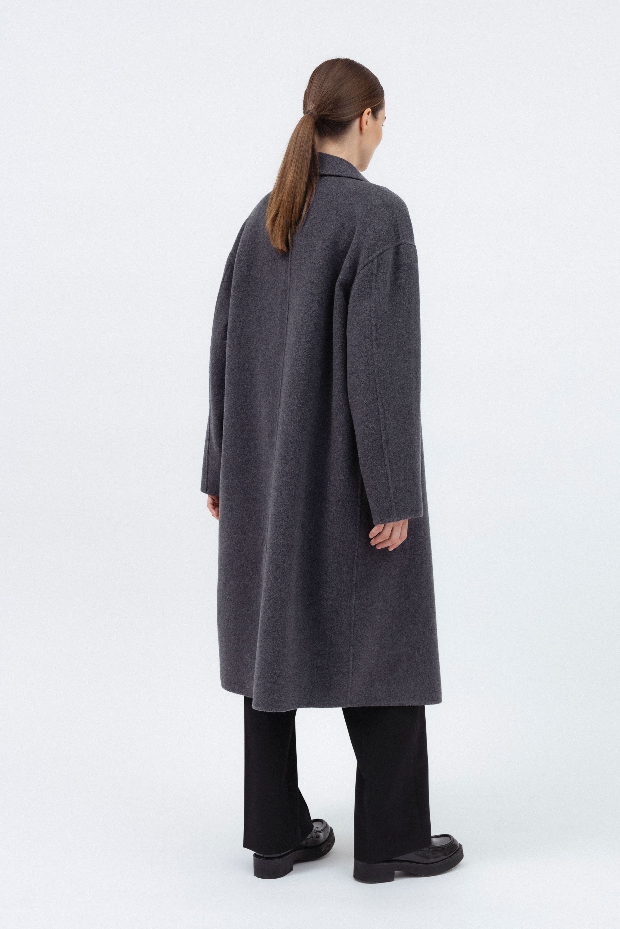 UNISEX GREY DOUBLE-FACED WOOL COAT
