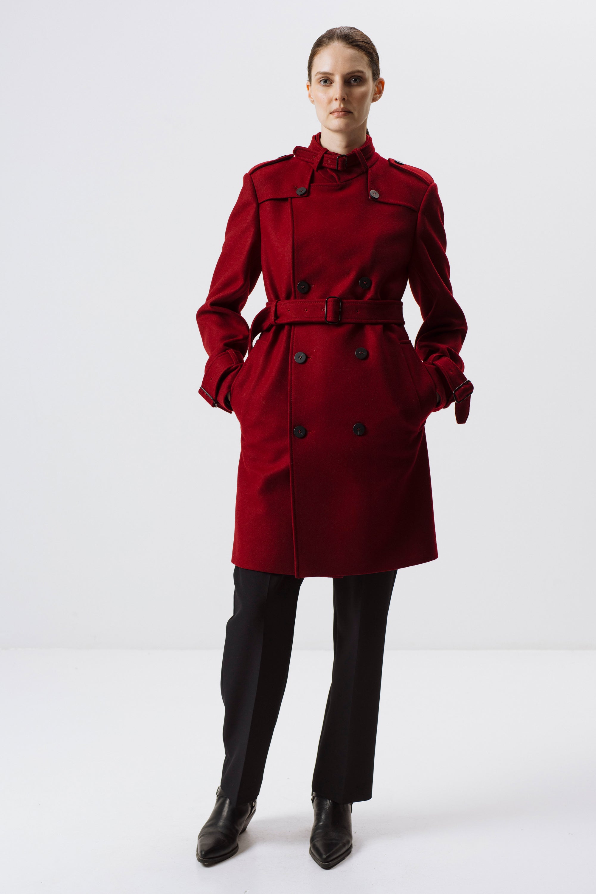 RED WOOL-BLEND UNISEX COAT