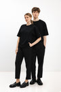 UNISEX BLACK CROPPED TROUSERS WITH TURNED-UP HEMS