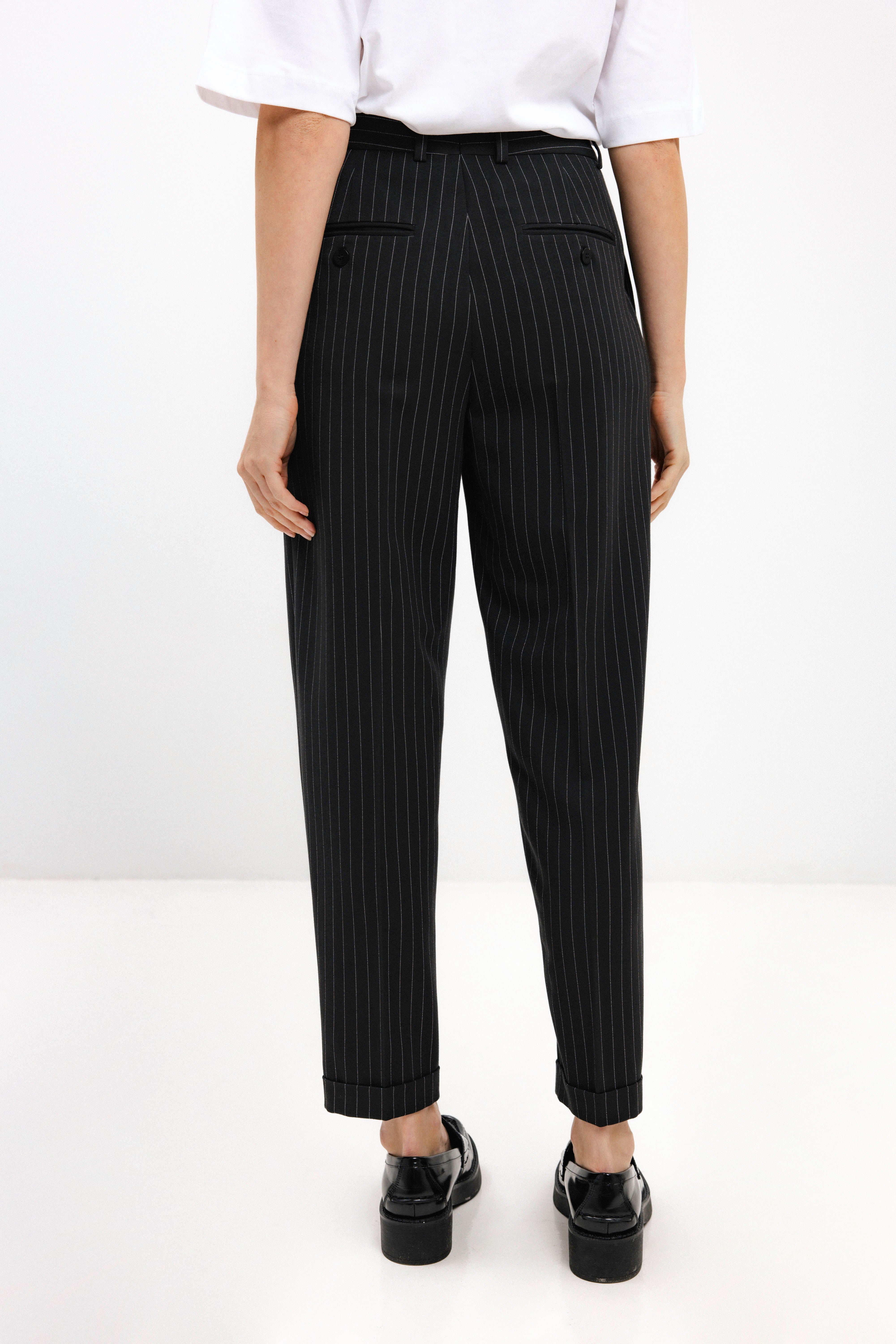 UNISEX STRIPED CROPPED TROUSERS WITH TURNED-UP HEMS