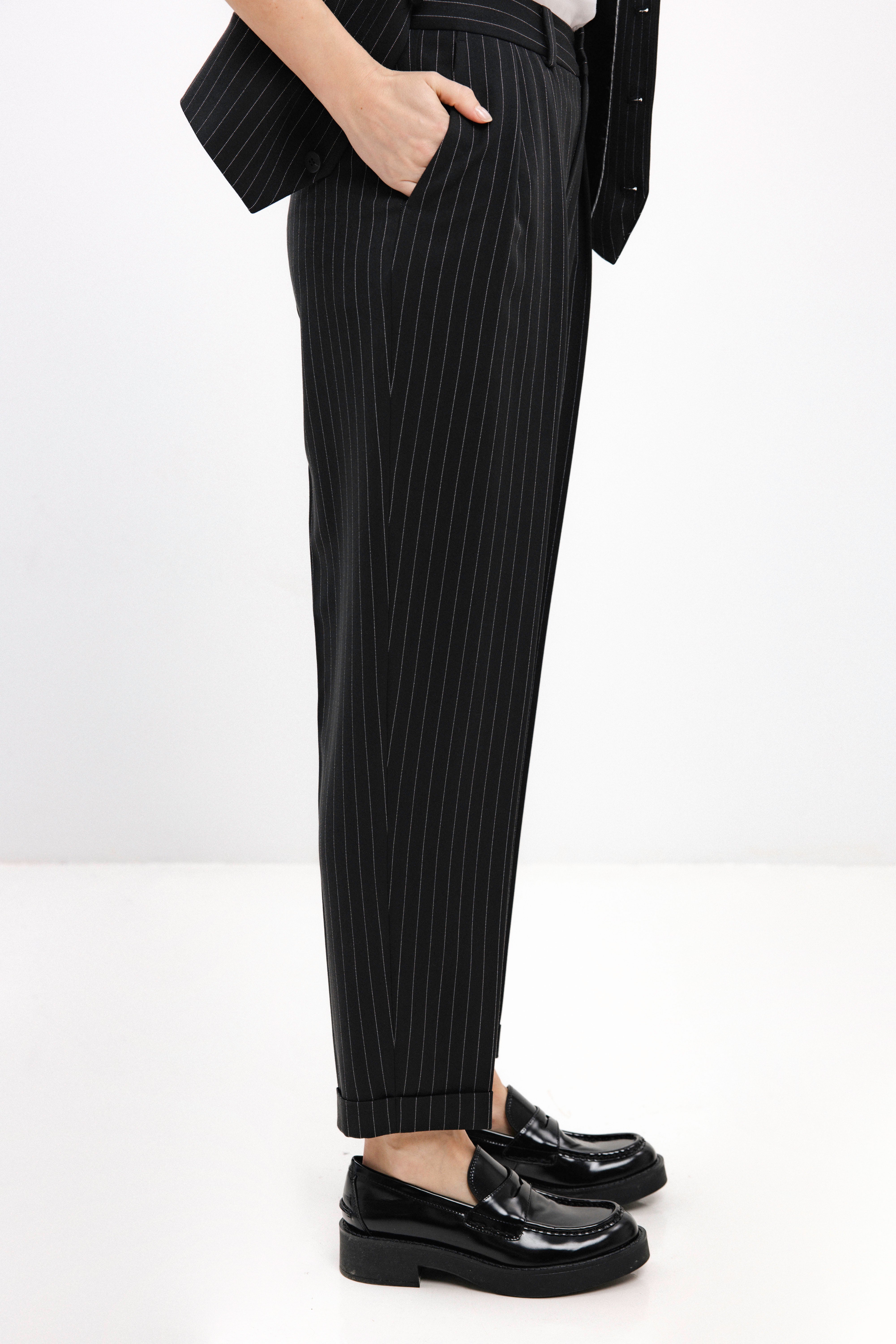UNISEX STRIPED CROPPED TROUSERS WITH TURNED-UP HEMS