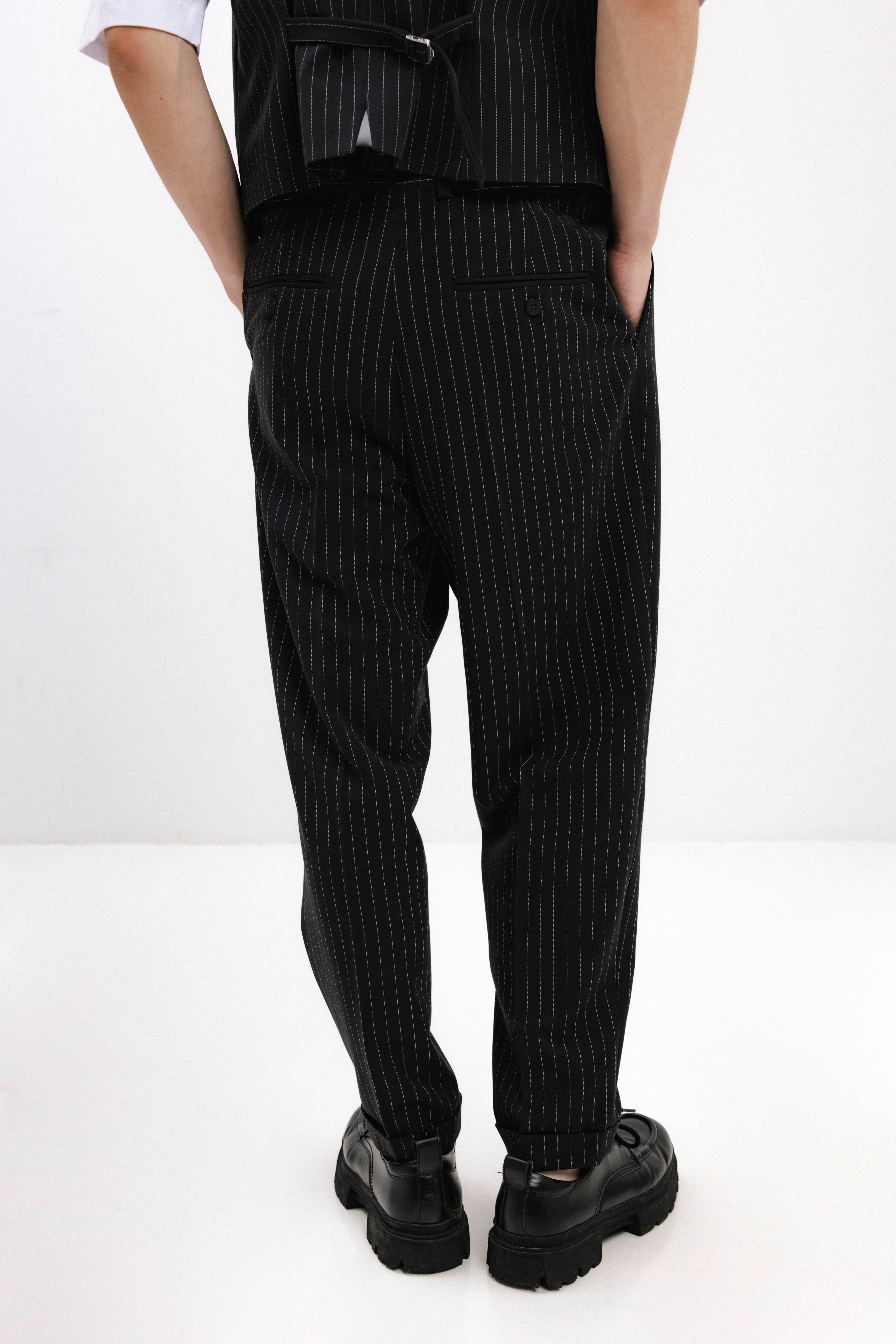 UNISEX STRIPED CROPPED TROUSERS WITH TURNED-UP HEMS
