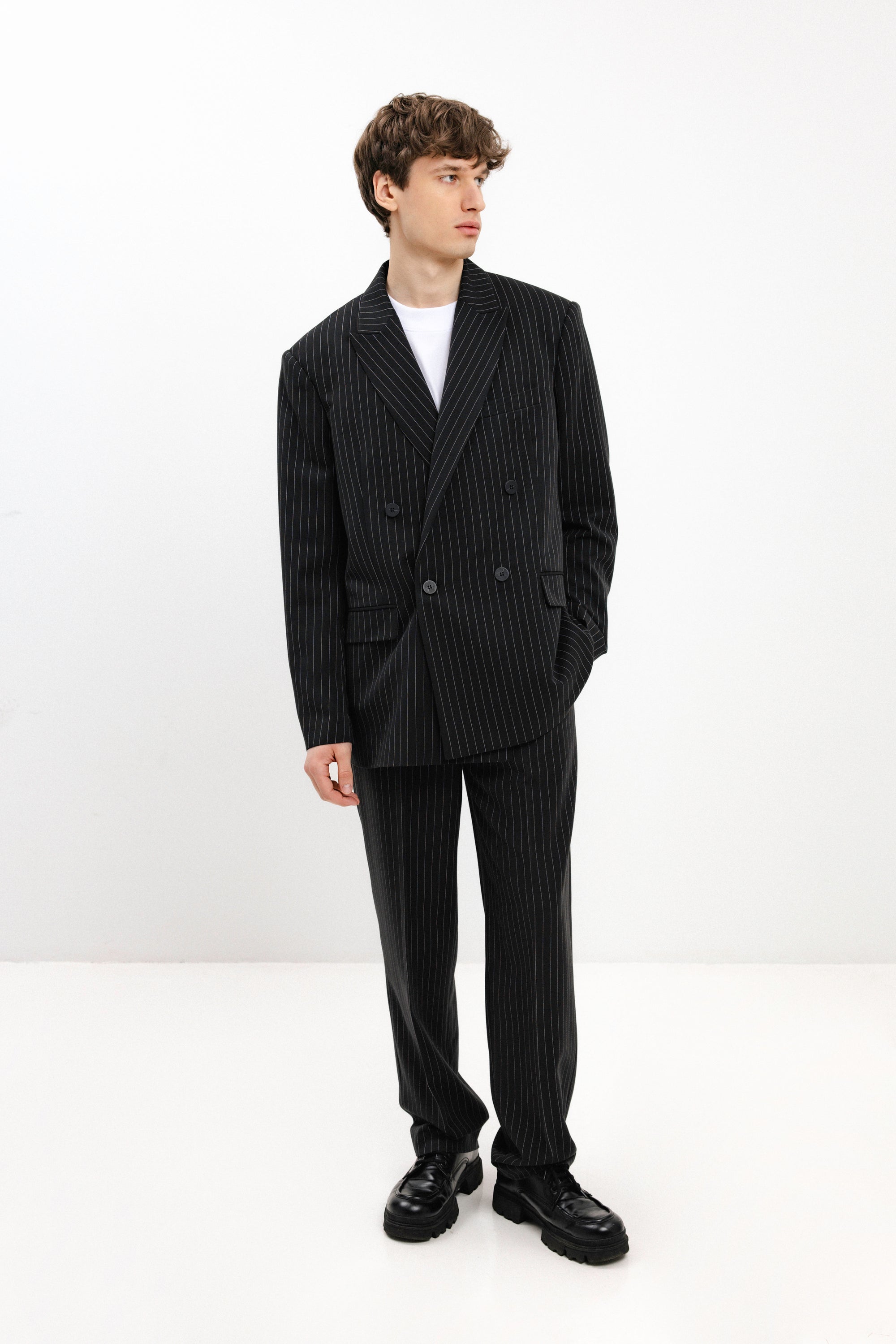 UNISEX STRIPED STRAIGHT TROUSERS WITH PLEATS