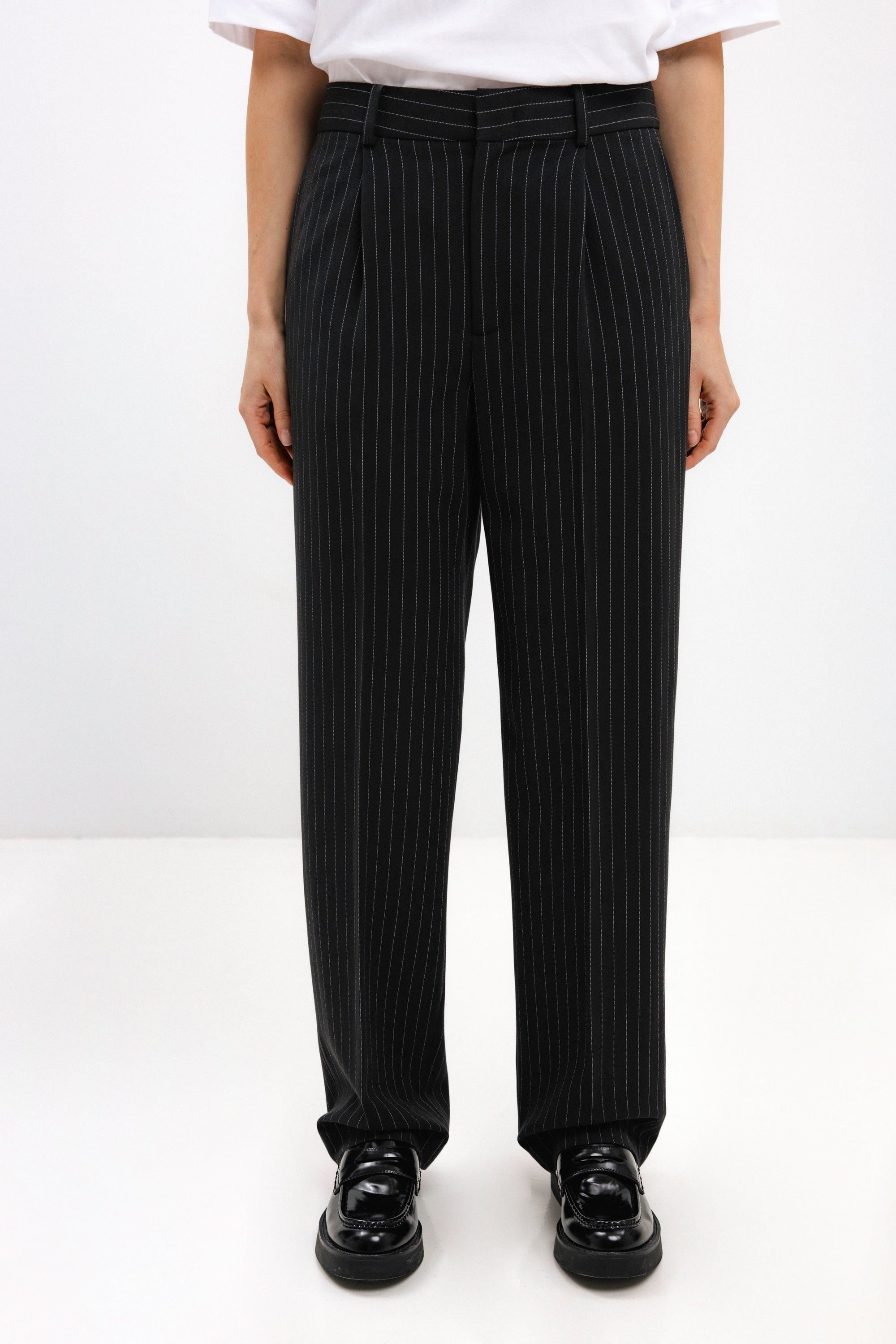 UNISEX STRIPED STRAIGHT TROUSERS WITH PLEATS