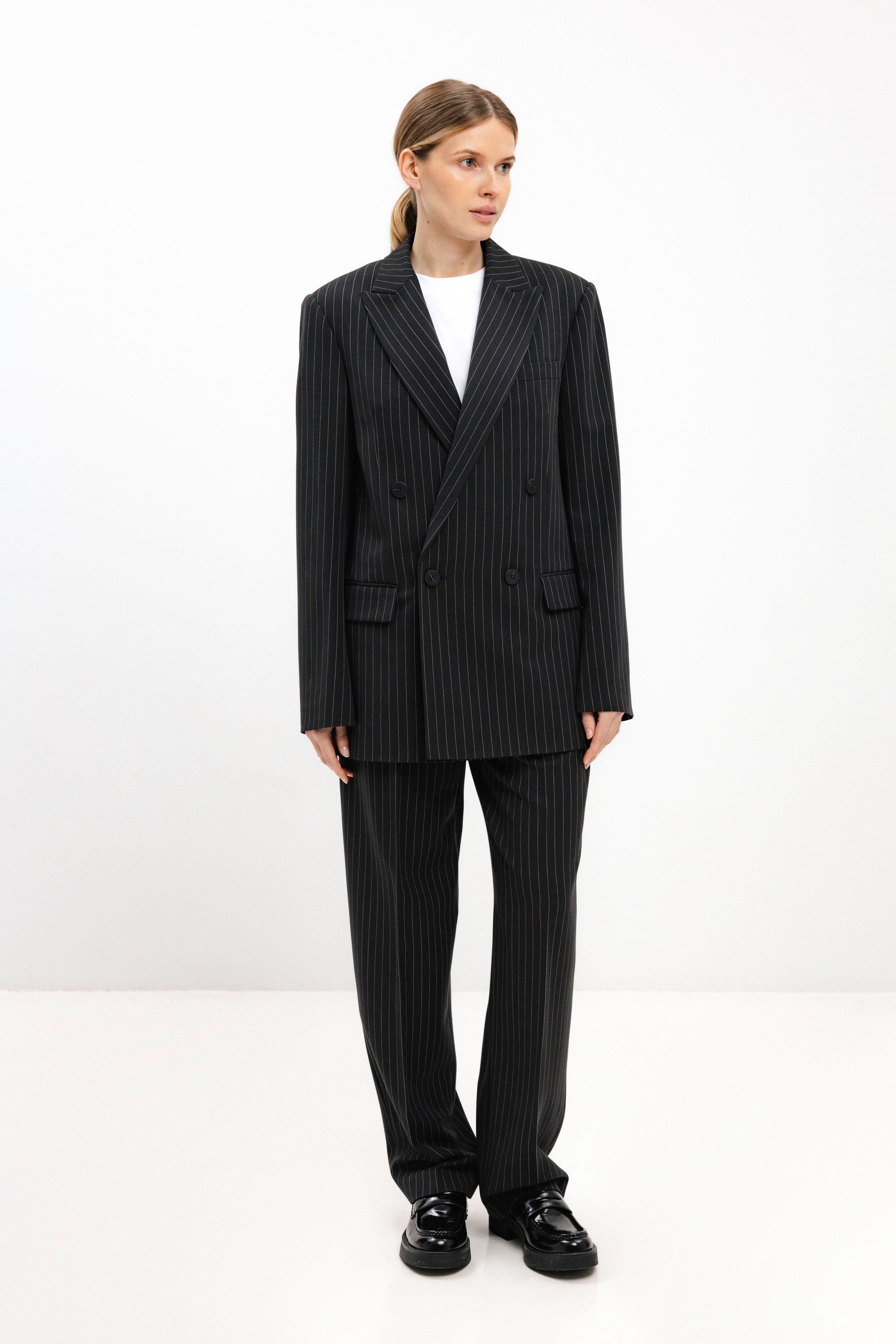 UNISEX STRIPED STRAIGHT TROUSERS WITH PLEATS