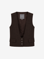 DARK BROWN CHECKED WOOL BLEND VEST