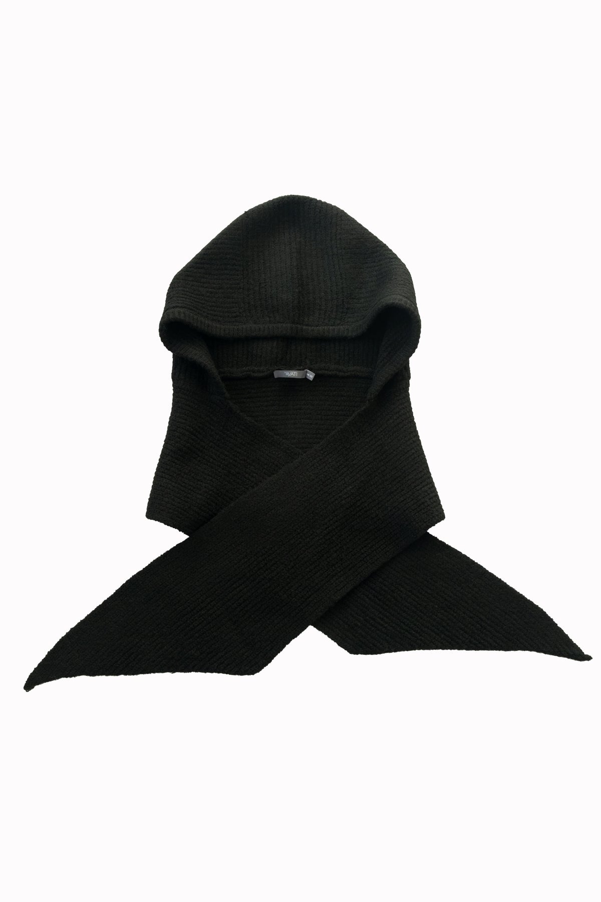 SCHWARZER GESTRICKTER SCHAL MIT KAPUZE