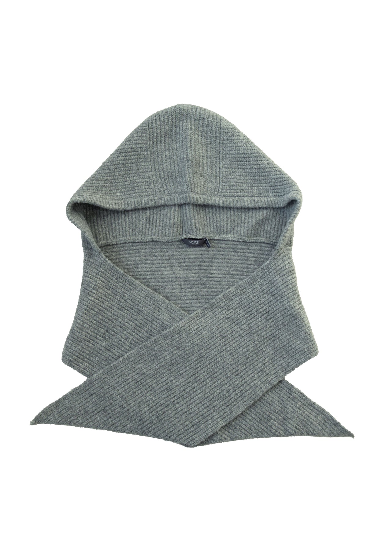 GRAUER GESTRICKTER SCHAL MIT KAPUZE