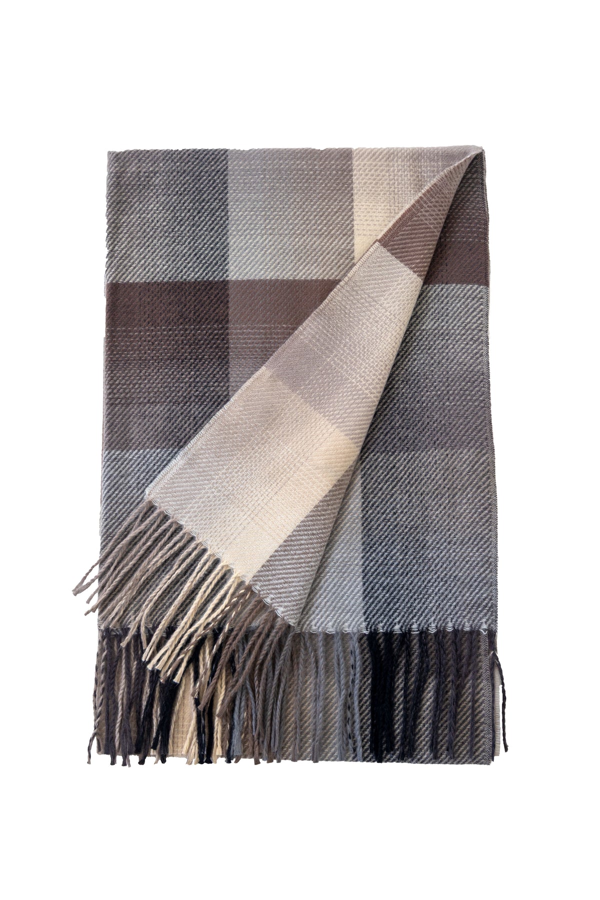 BEIGE-TONED CHECKED WOOL-BLEND SCARF