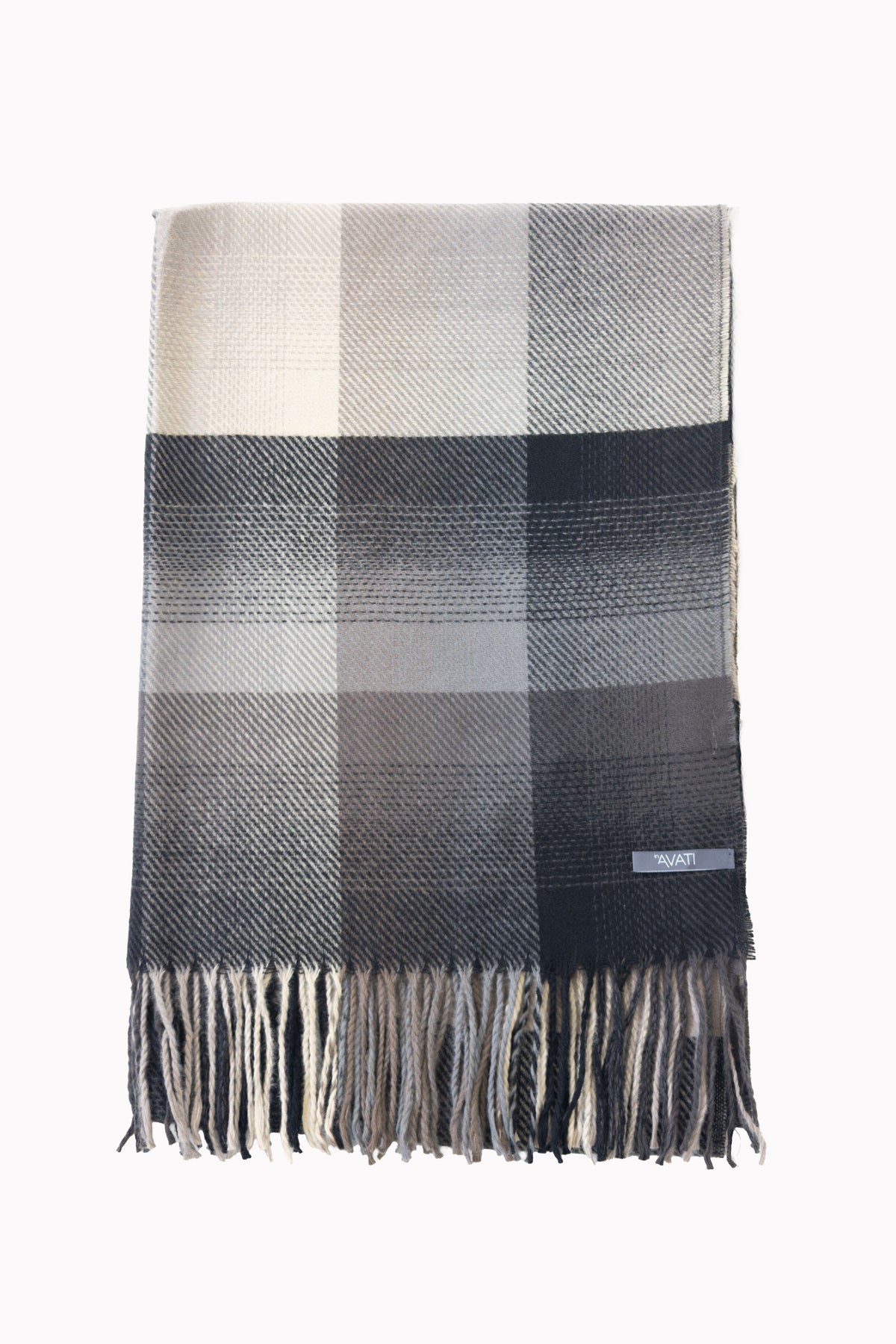 GREY-TONED CHECKED WOOL-BLEND SCARF