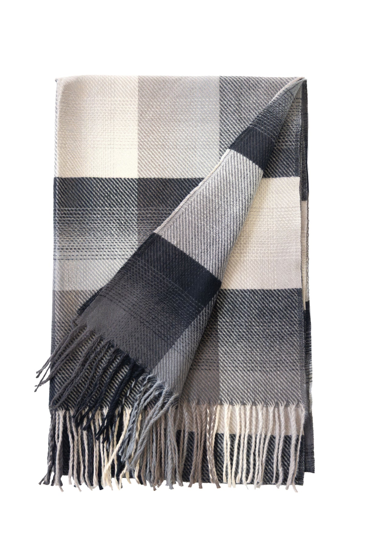 GREY-TONED CHECKED WOOL-BLEND SCARF