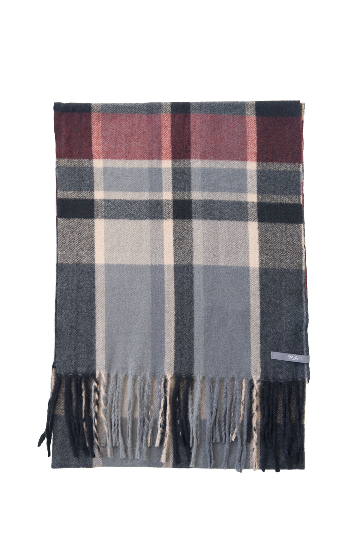 BURGUNDY &amp; GREY CHECKED VISCOSE SCARF