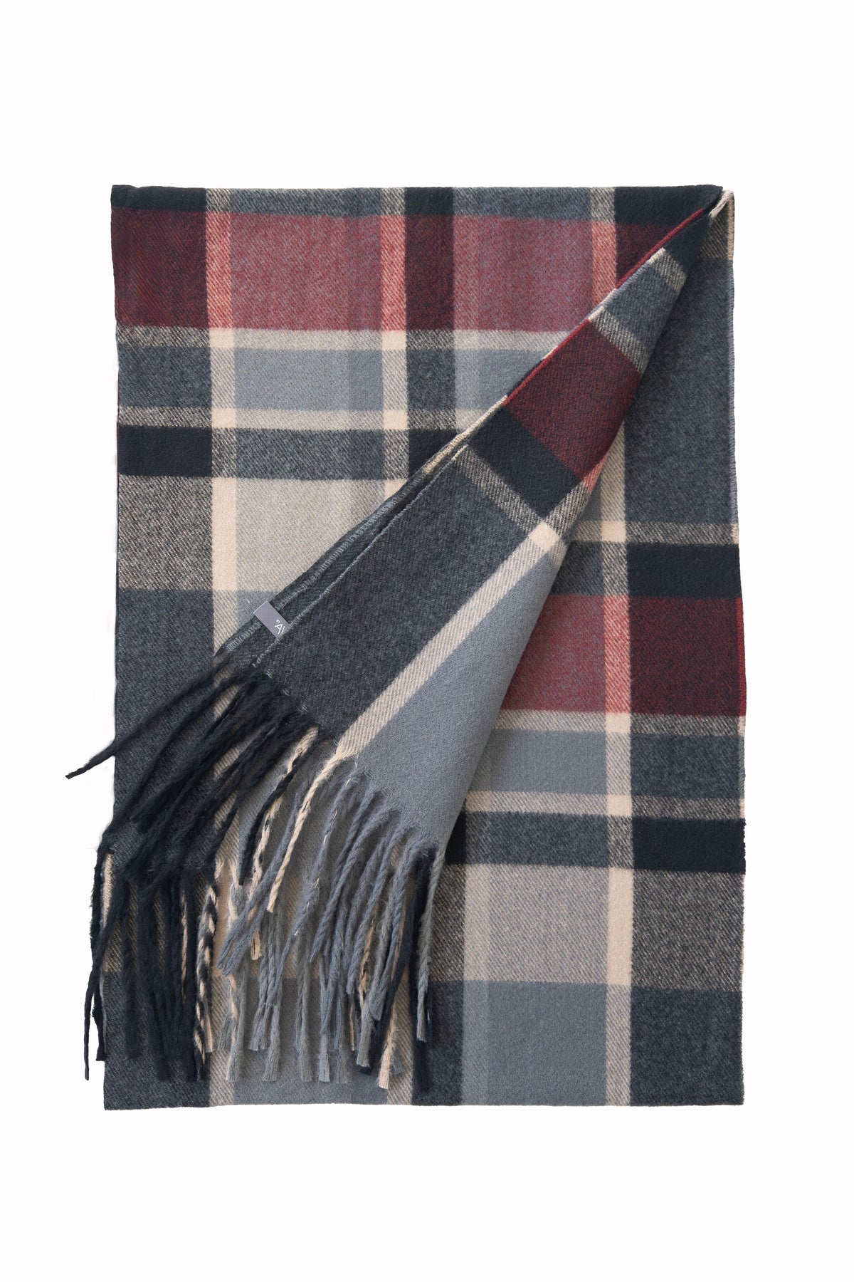 BURGUNDY &amp; GREY CHECKED VISCOSE SCARF