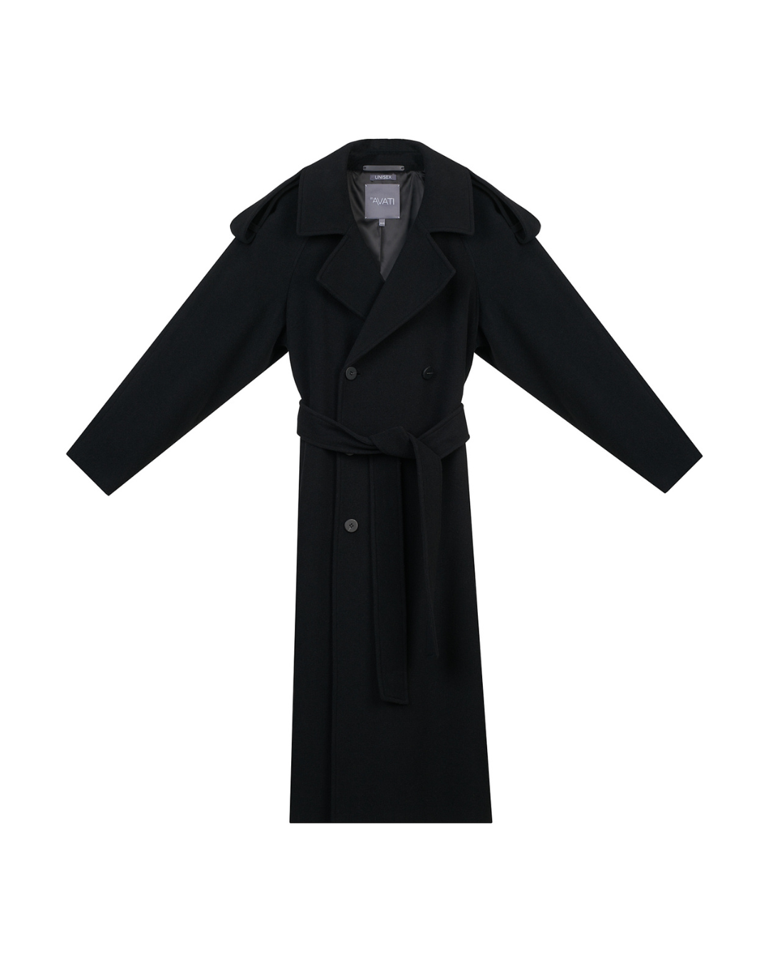 UNISEX ILGAS JUODAS DVIEILIS PALTAS SU VILNA