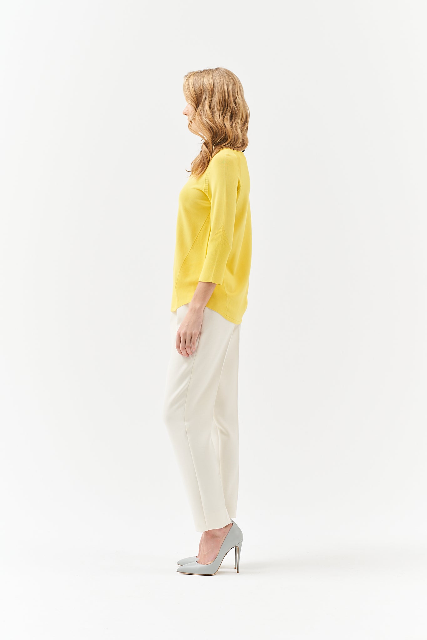 VISCOSE BLEND CREW NECK YELLOW JUMPER