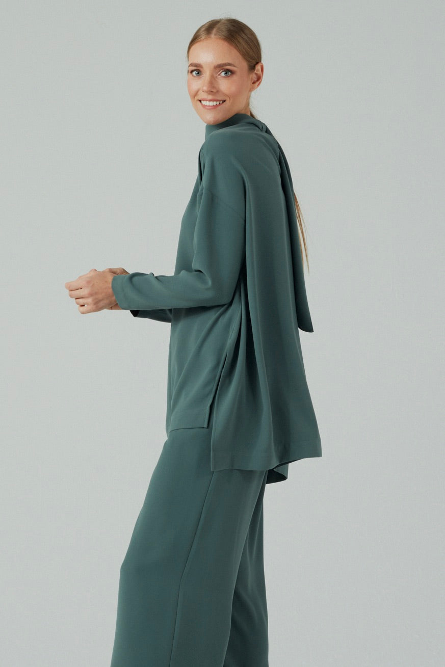Tie Neck Long Sleeve Blouse Jade