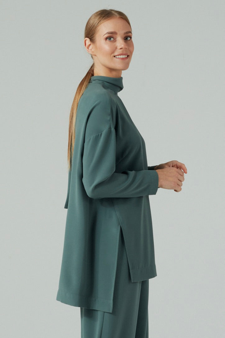 Tie Neck Long Sleeve Blouse Jade