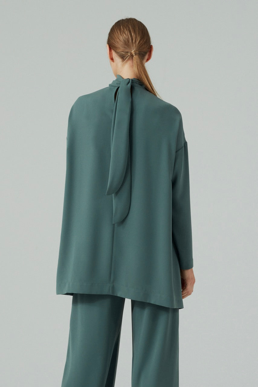 Tie Neck Long Sleeve Blouse Jade