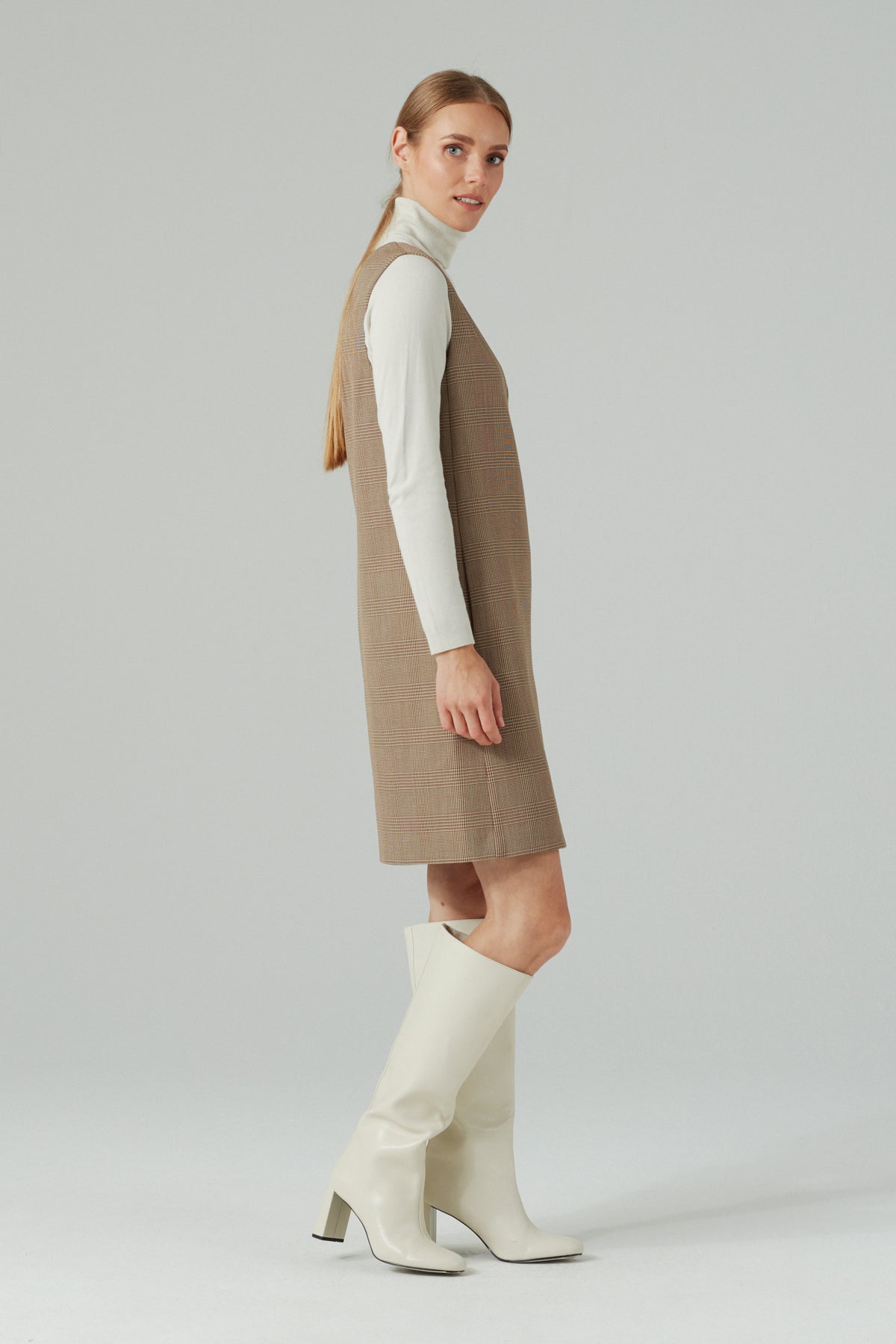 V-Neck Midi Wool Dress