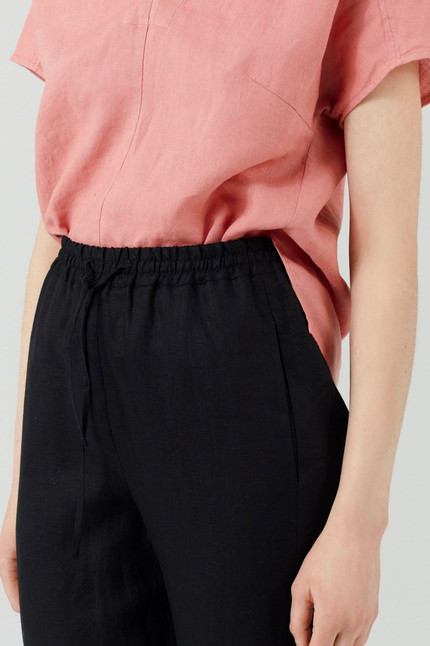 Linen Rich Tapered Ankle Grazer Trousers Black